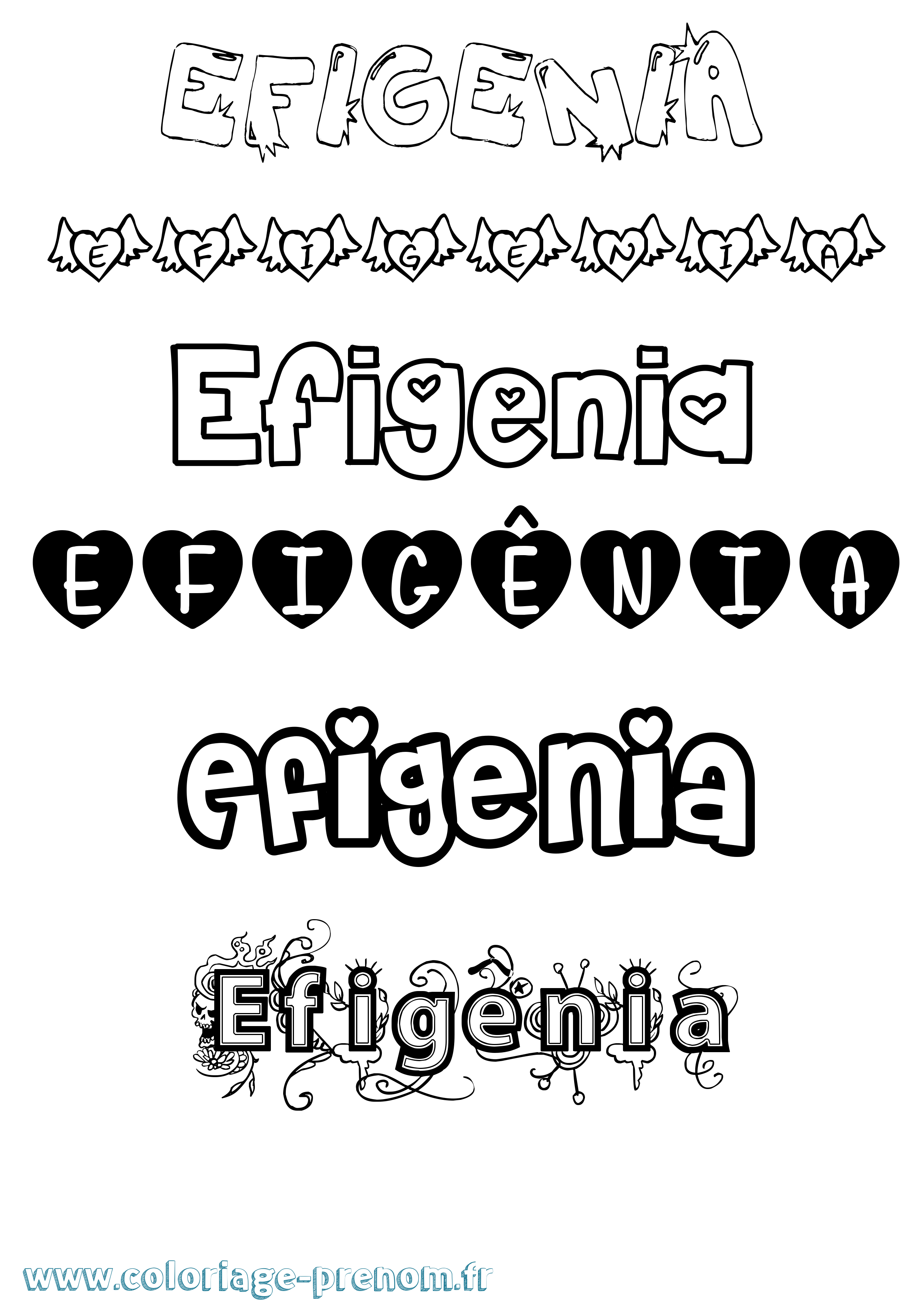 Coloriage Efigênia Girly Coloriage prénom Efigênia Girly