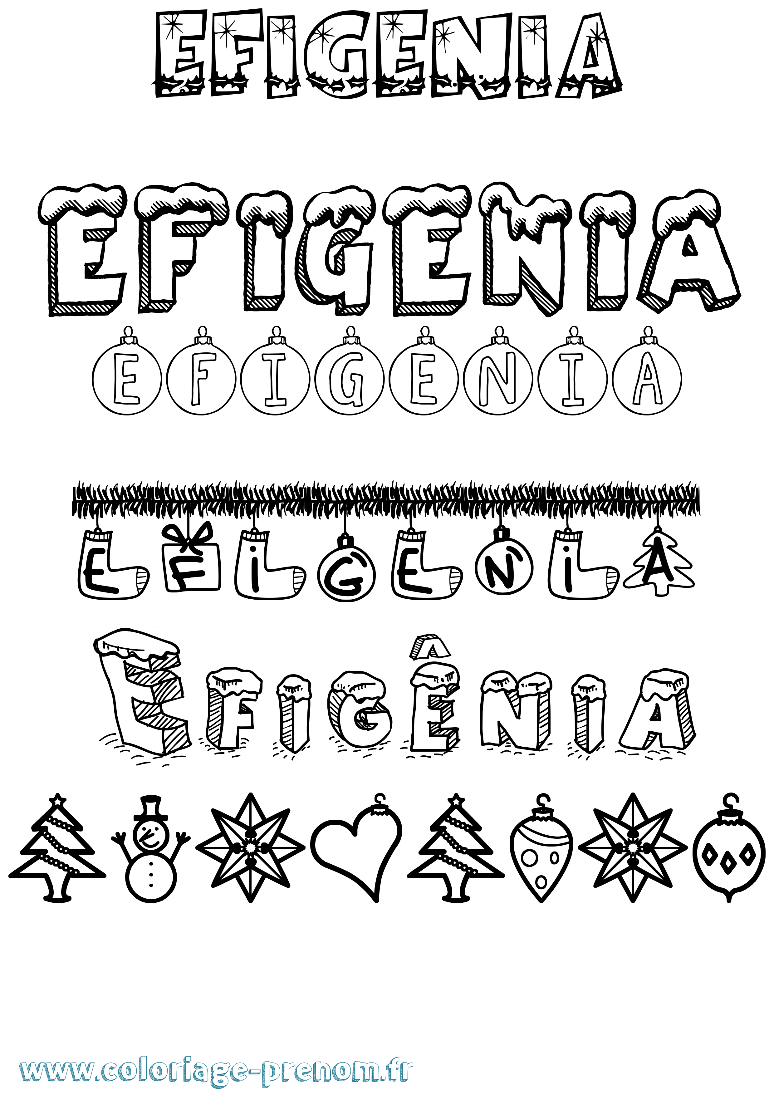 Coloriage Efigênia Noël Coloriage prénom Efigênia Noël