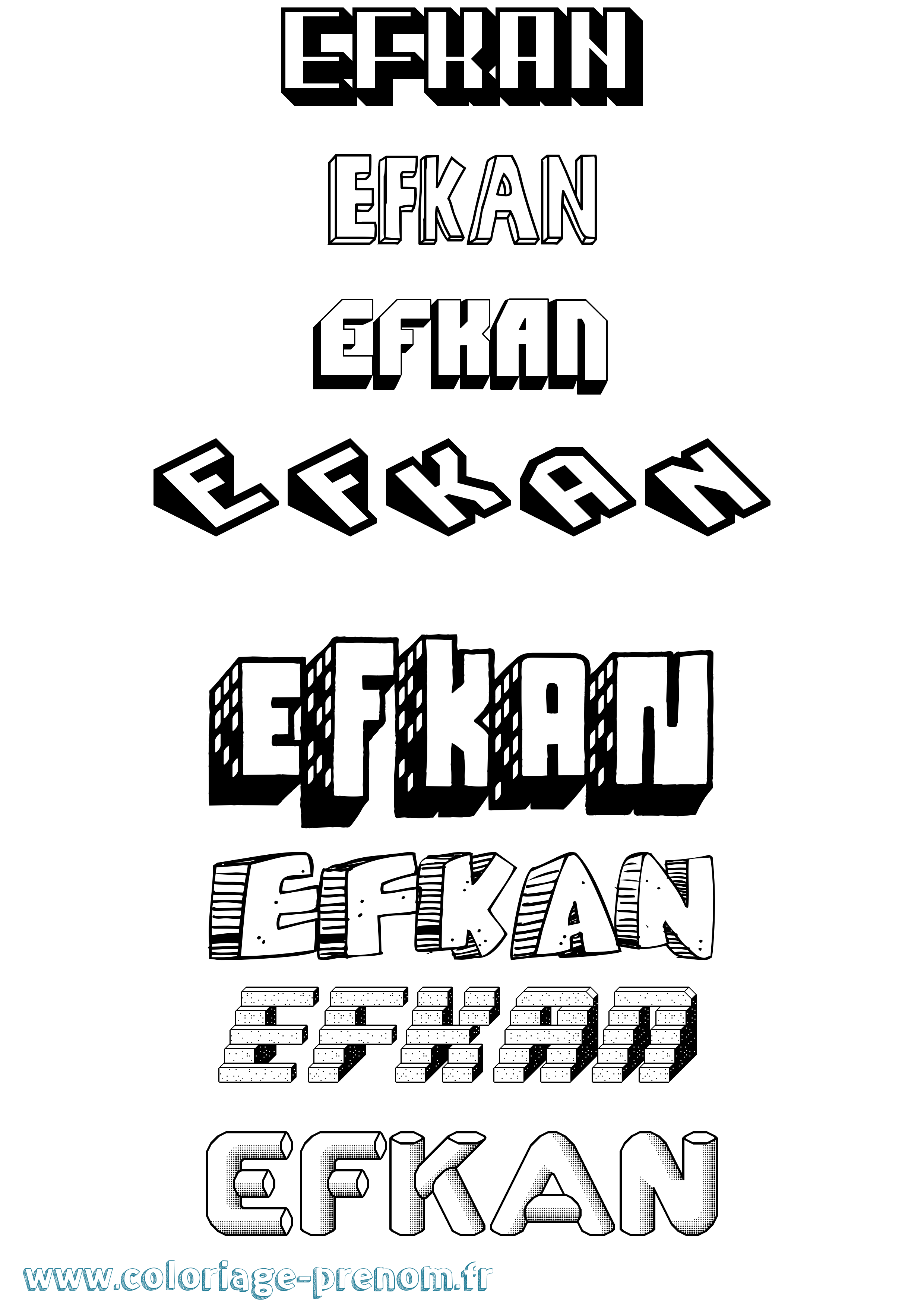 Coloriage Efkan Effet 3D Coloriage prénom Efkan Effet 3D
