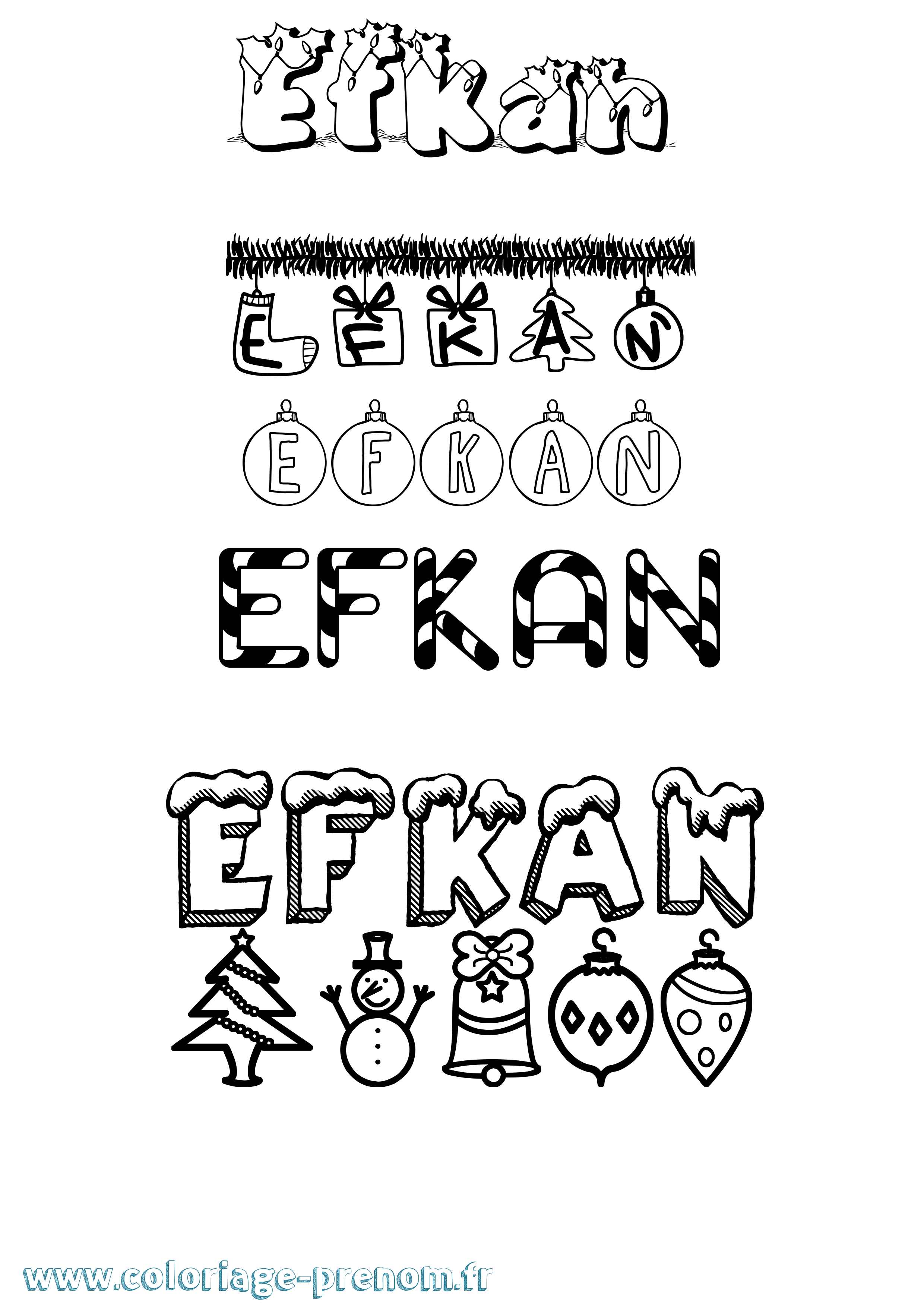 Coloriage Efkan Noël Coloriage prénom Efkan Noël