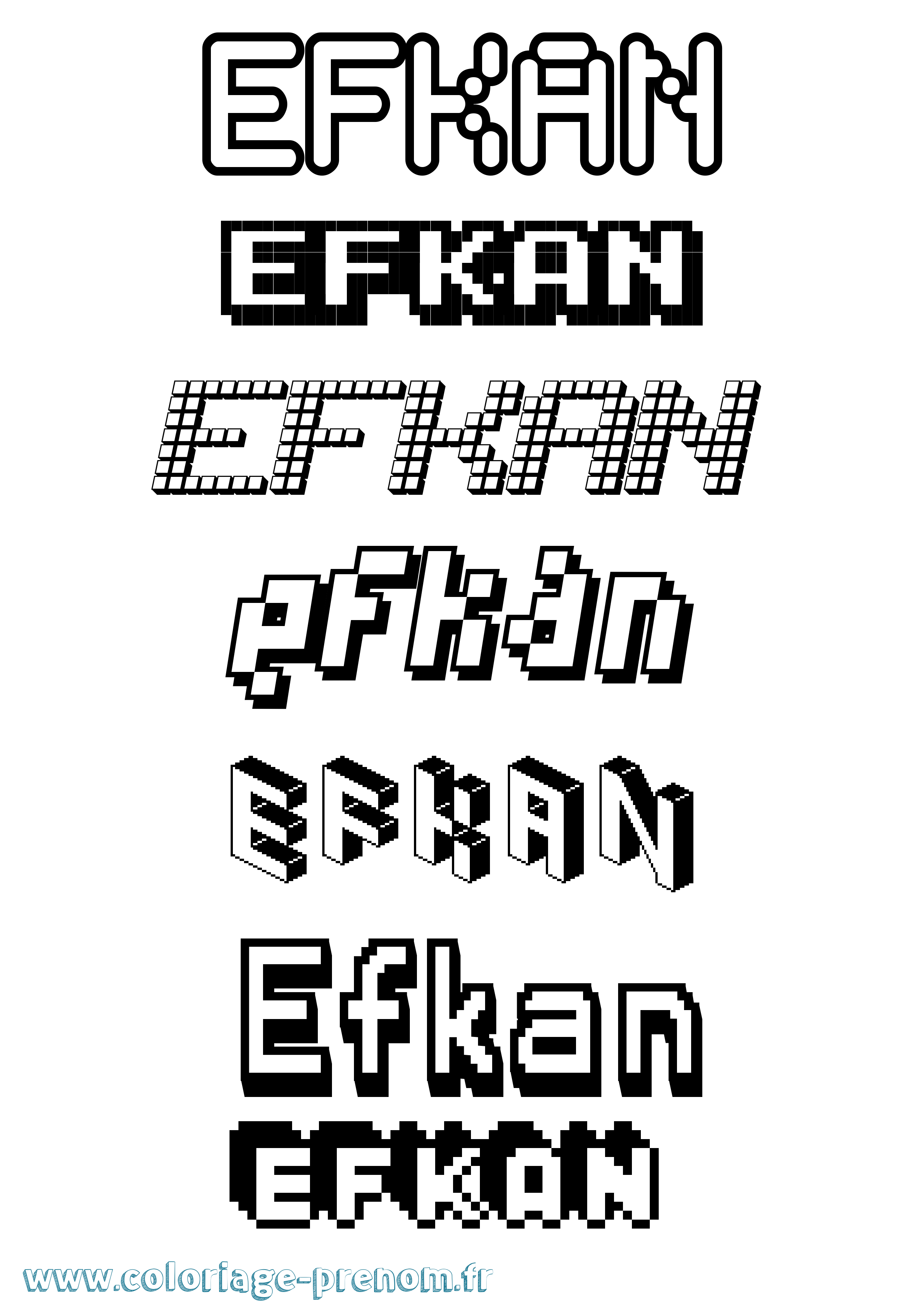 Coloriage Efkan Pixel Coloriage prénom Efkan Pixel