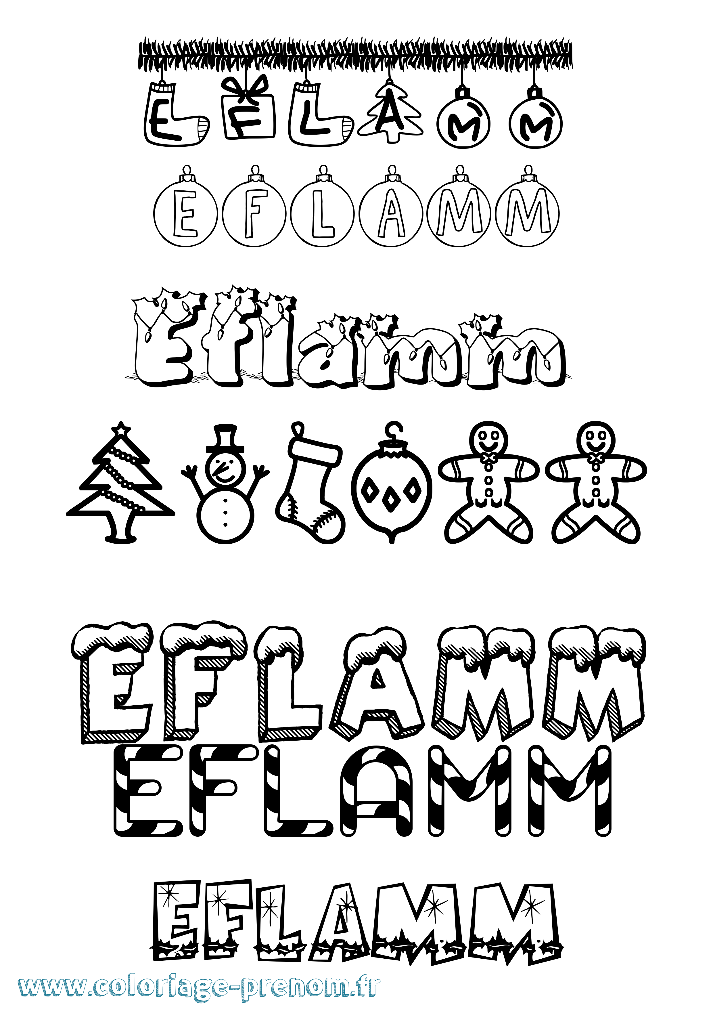 Coloriage Eflamm Noël Coloriage prénom Eflamm Noël