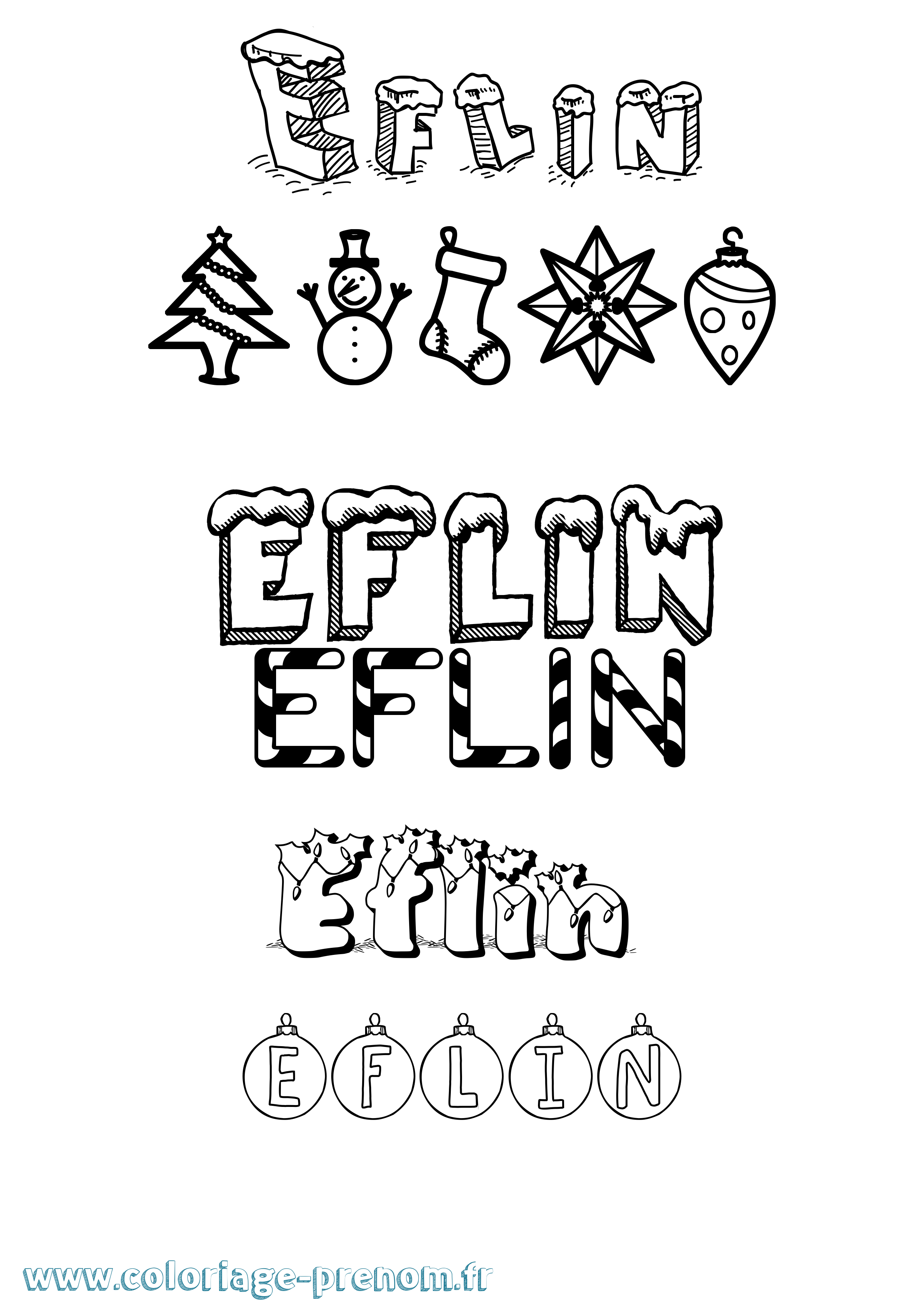 Coloriage Eflin Noël Coloriage prénom Eflin Noël