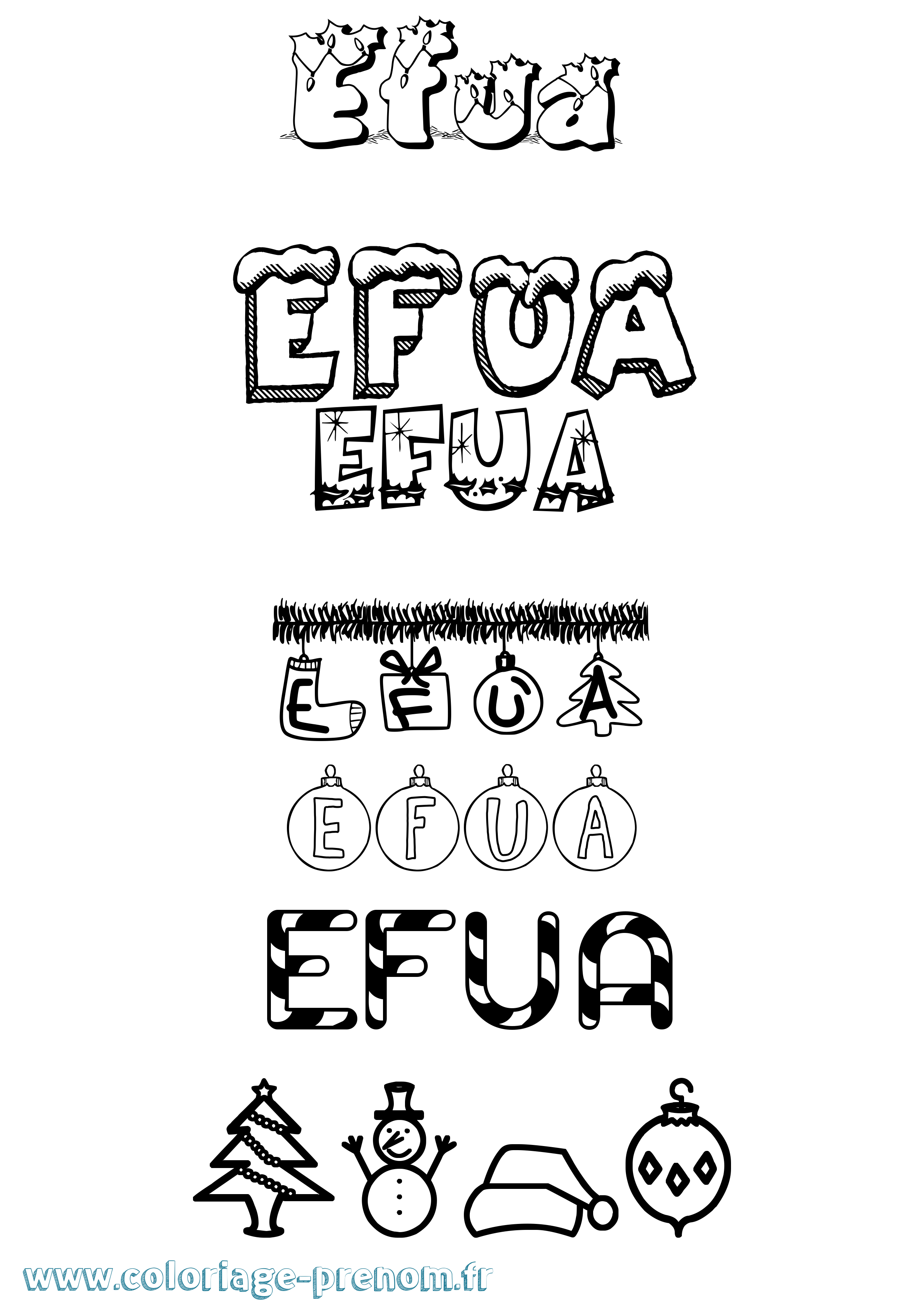 Coloriage Efua Noël Coloriage prénom Efua Noël