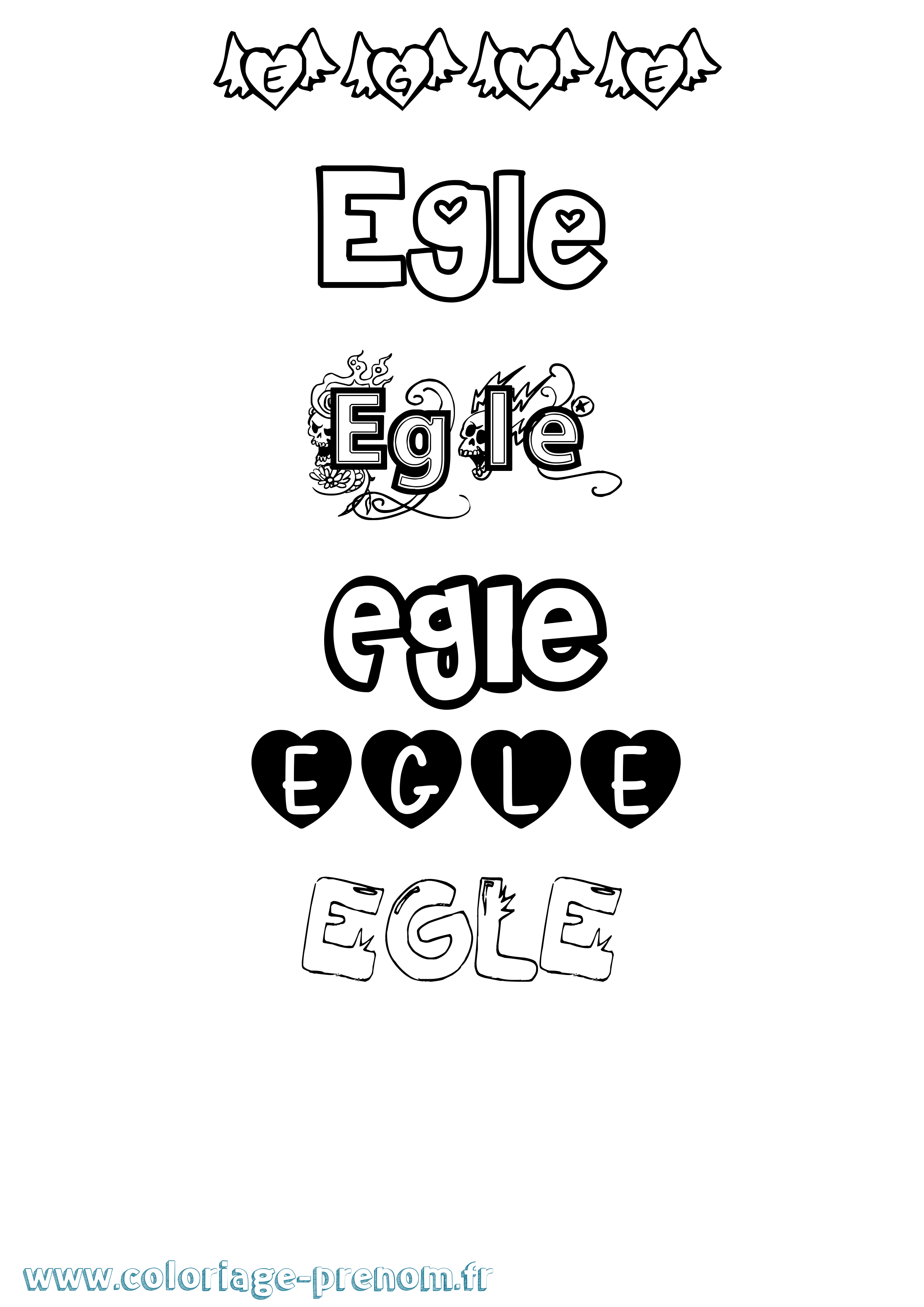 Coloriage Egle Girly Coloriage prénom Egle Girly