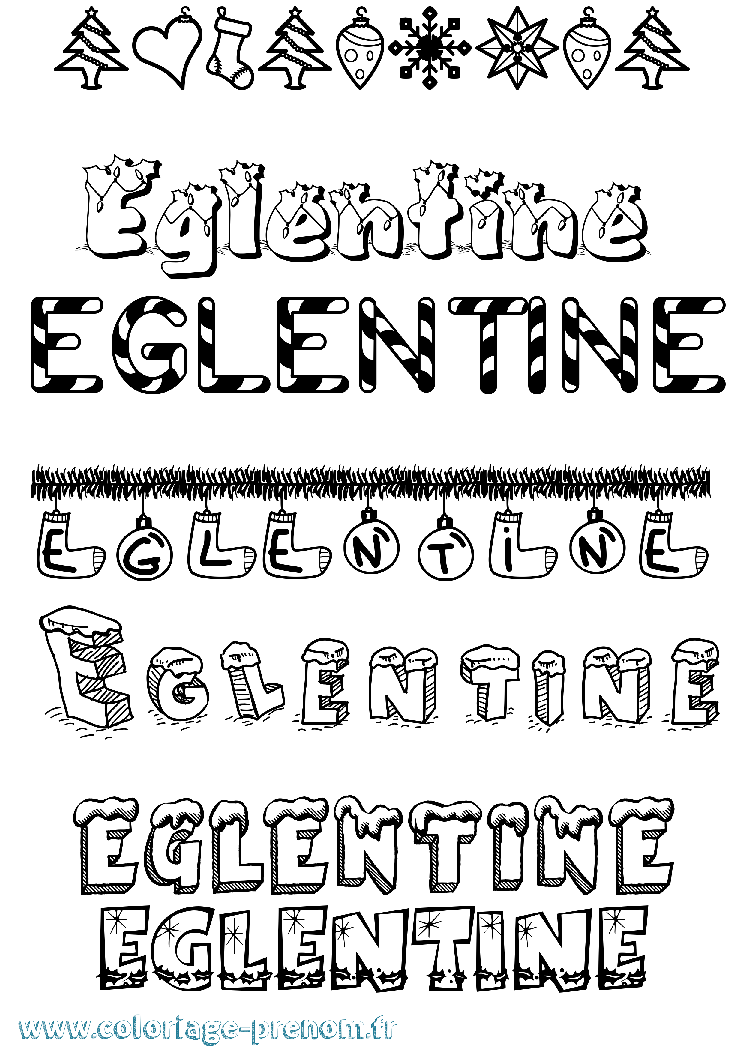 Coloriage Eglentine Noël Coloriage prénom Eglentine Noël