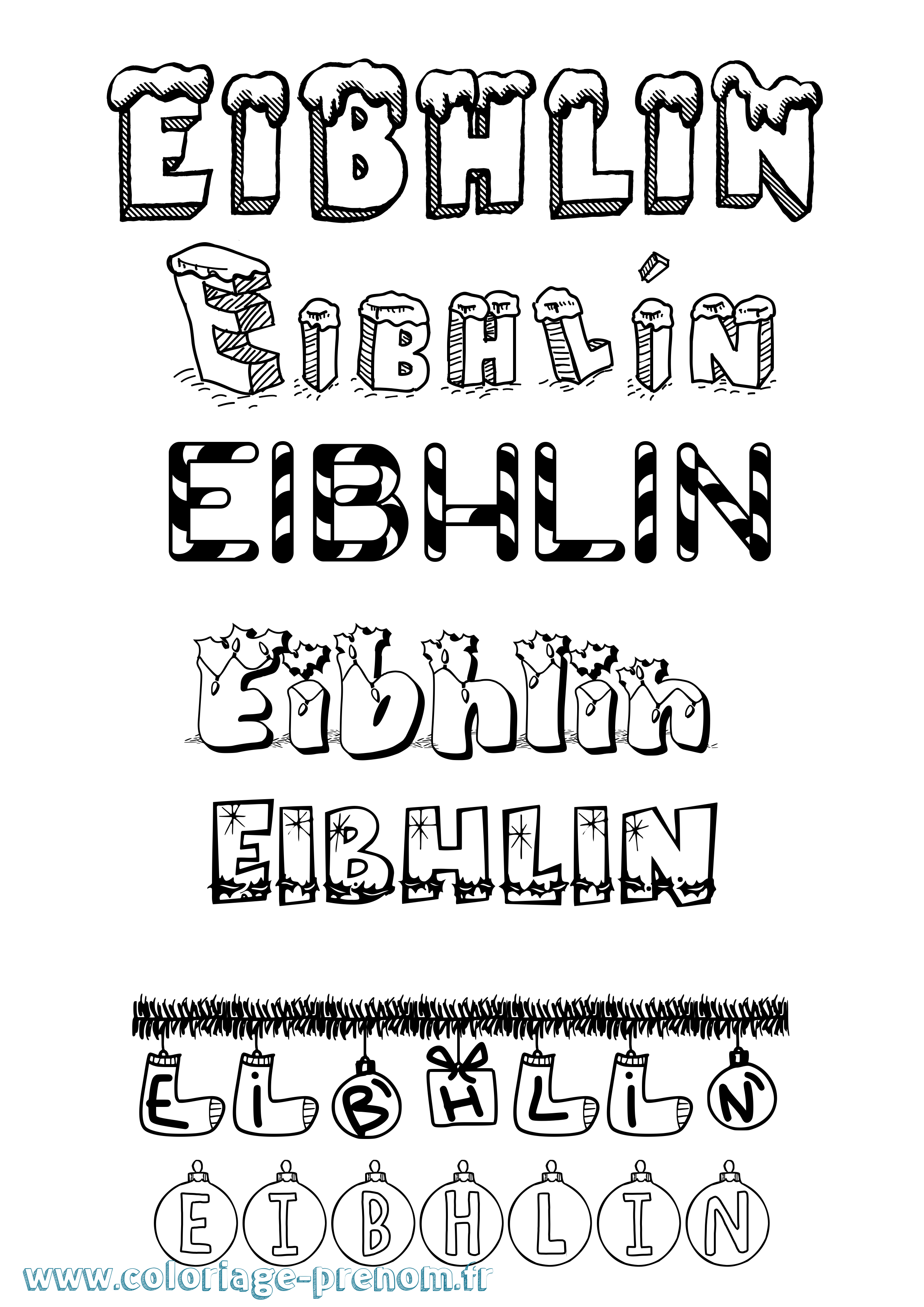 Coloriage Eibhlín Noël Coloriage prénom Eibhlín Noël