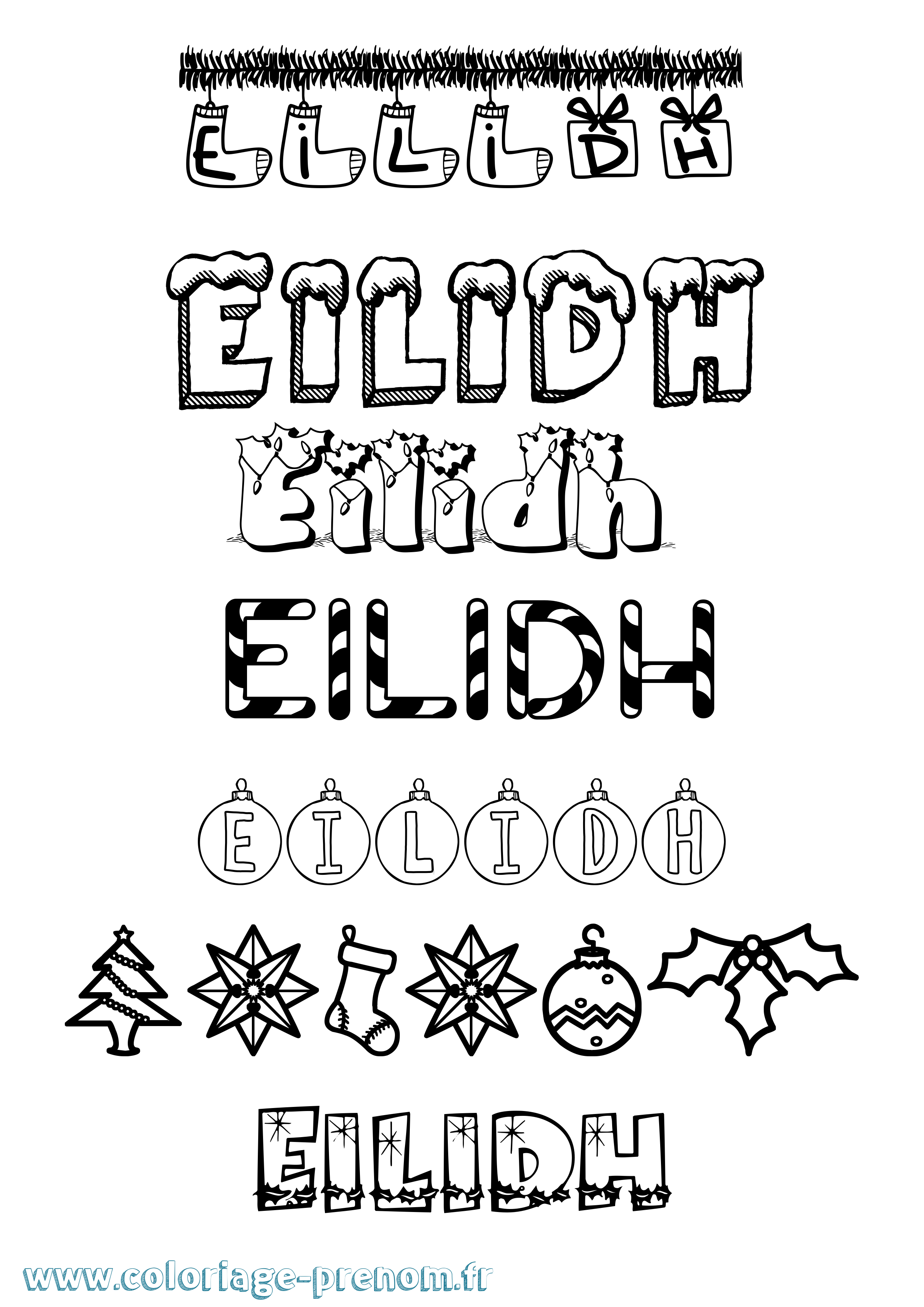 Coloriage Eilidh Noël Coloriage prénom Eilidh Noël