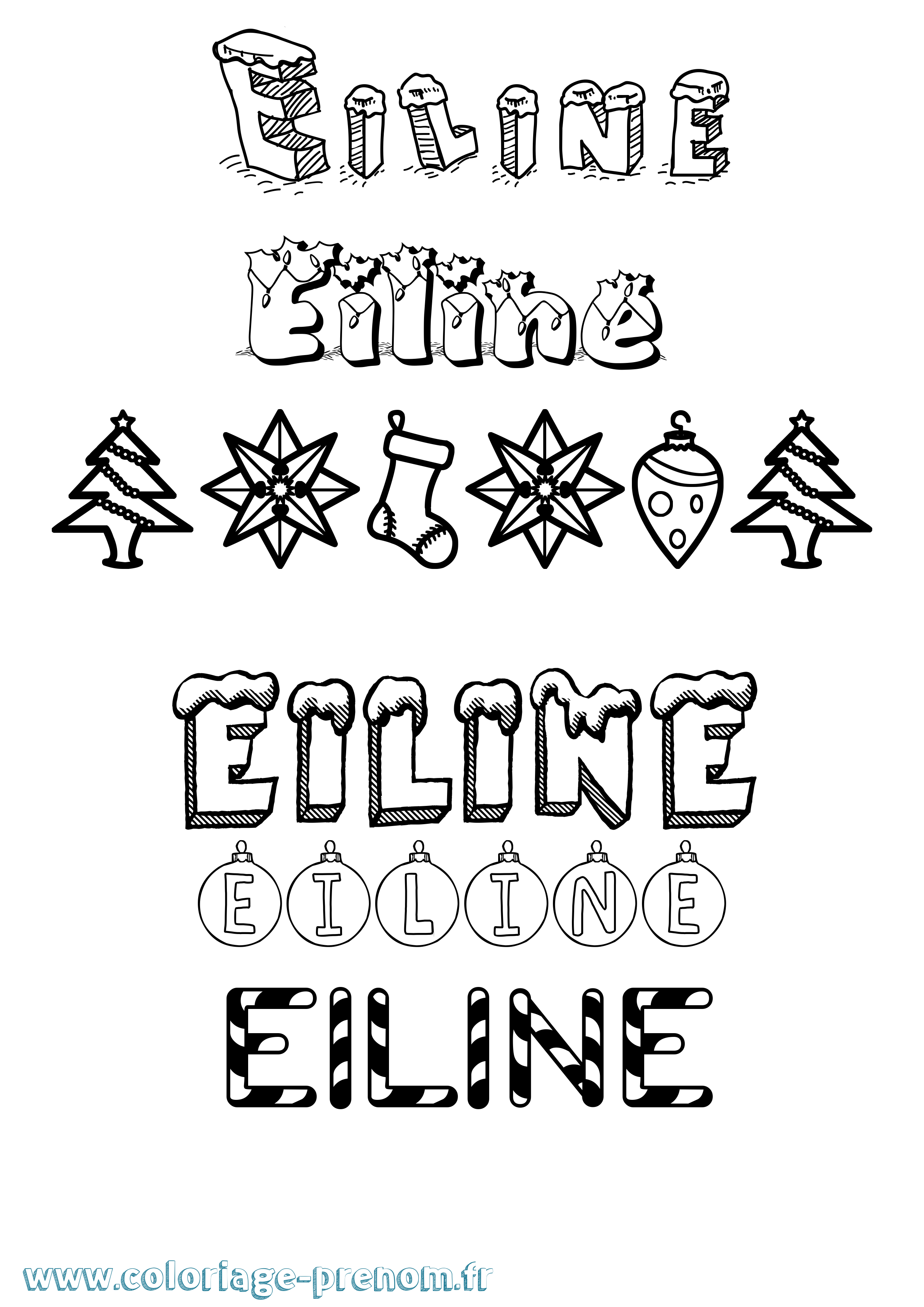 Coloriage Eiline Noël Coloriage prénom Eiline Noël