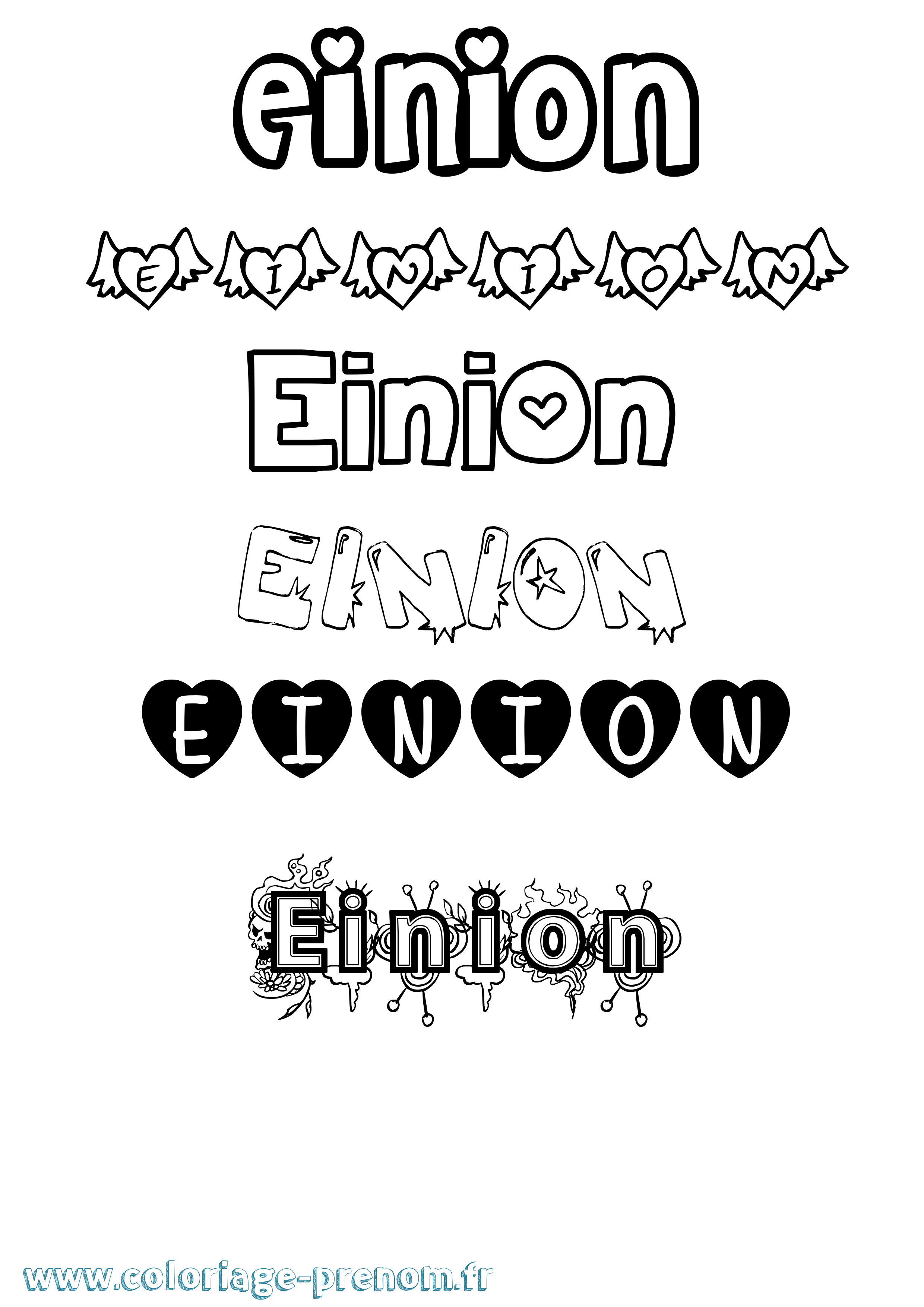 Coloriage Einion Girly Coloriage prénom Einion Girly