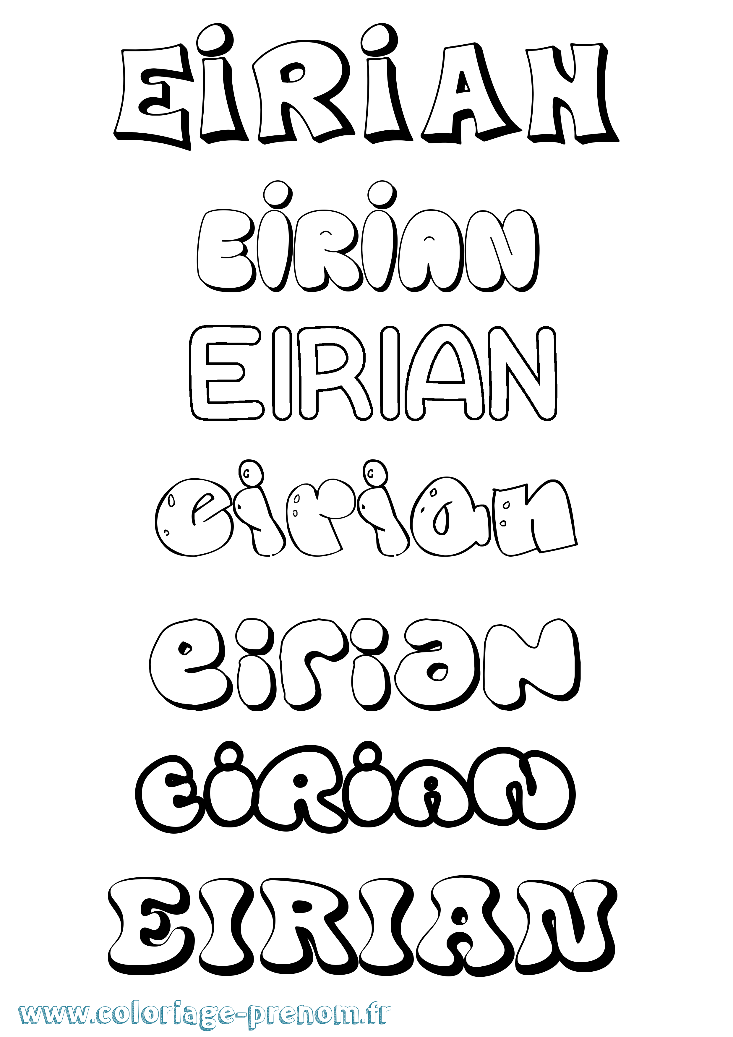 Coloriage Eirian Bubble Coloriage prénom Eirian Bubble