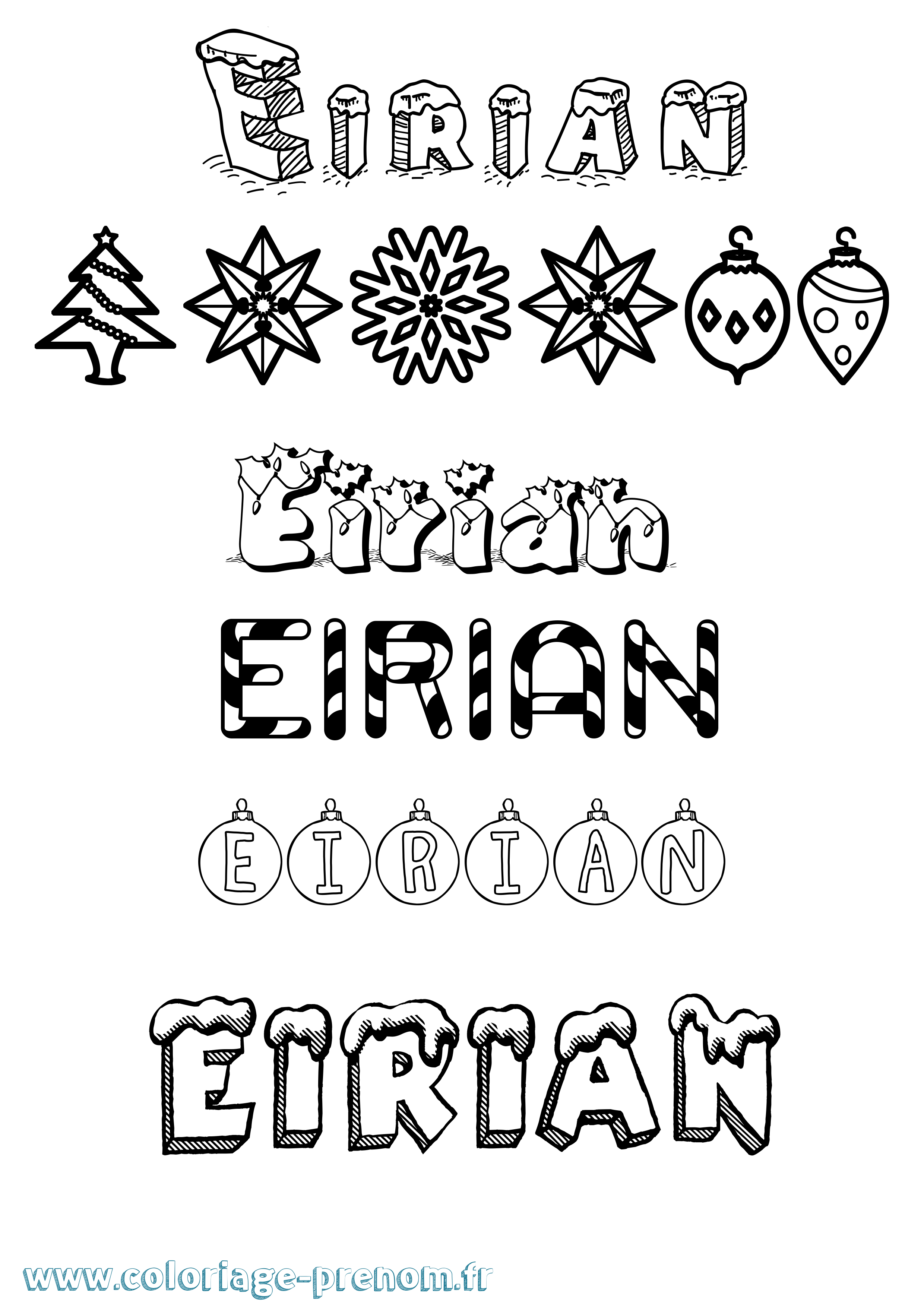Coloriage Eirian Noël Coloriage prénom Eirian Noël