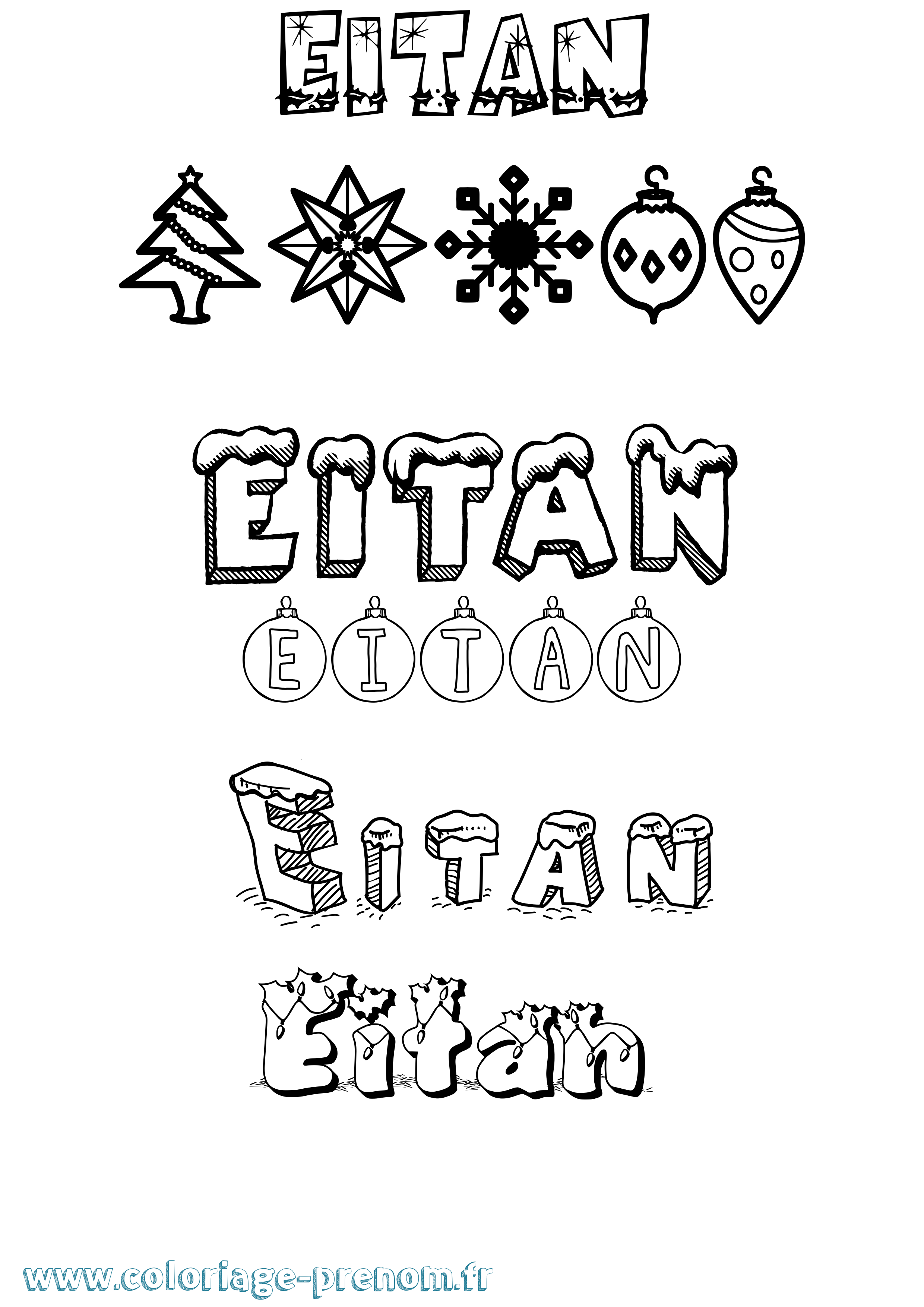 Coloriage Eitan Noël Coloriage prénom Eitan Noël
