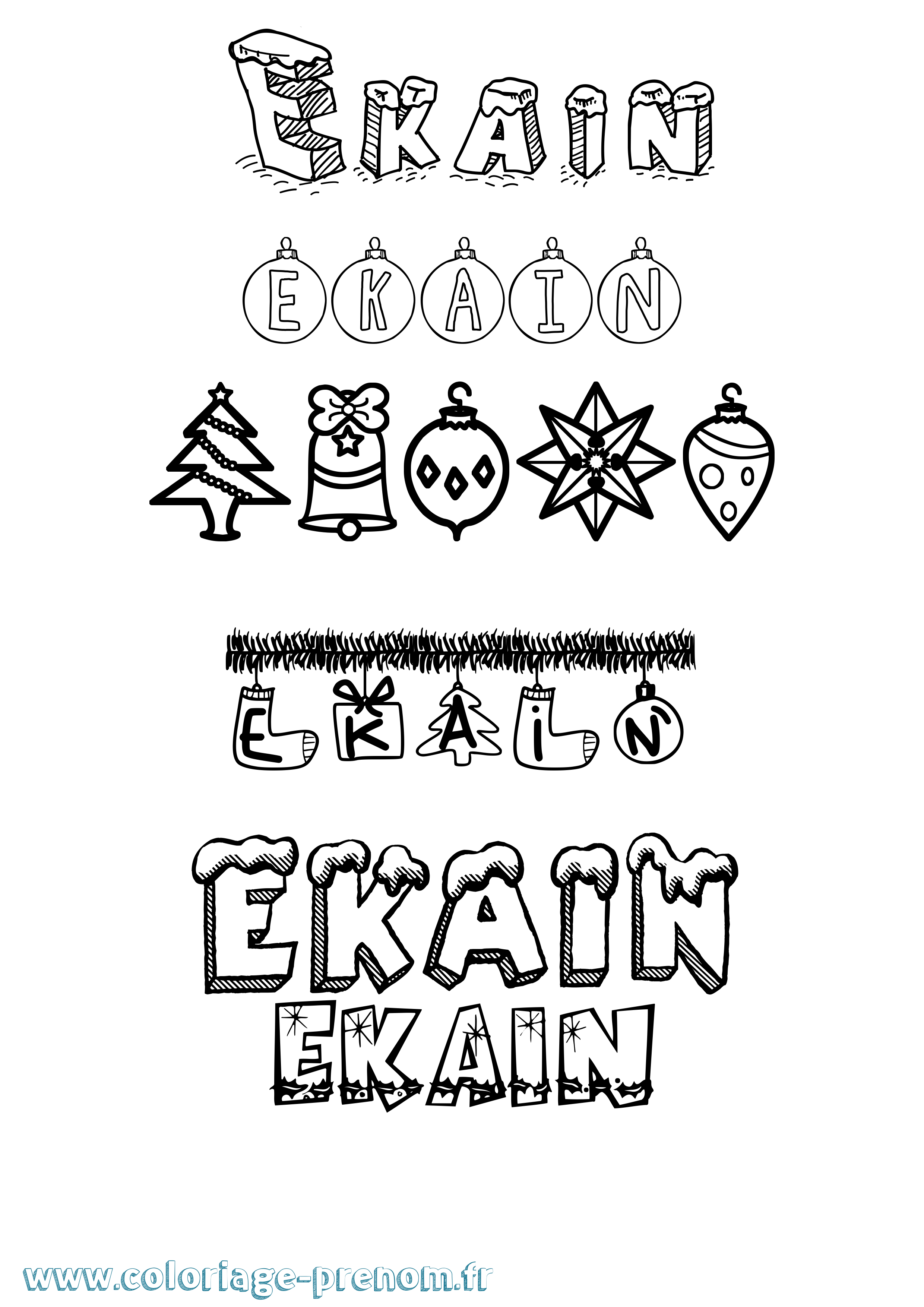 Coloriage Ekain Noël Coloriage prénom Ekain Noël