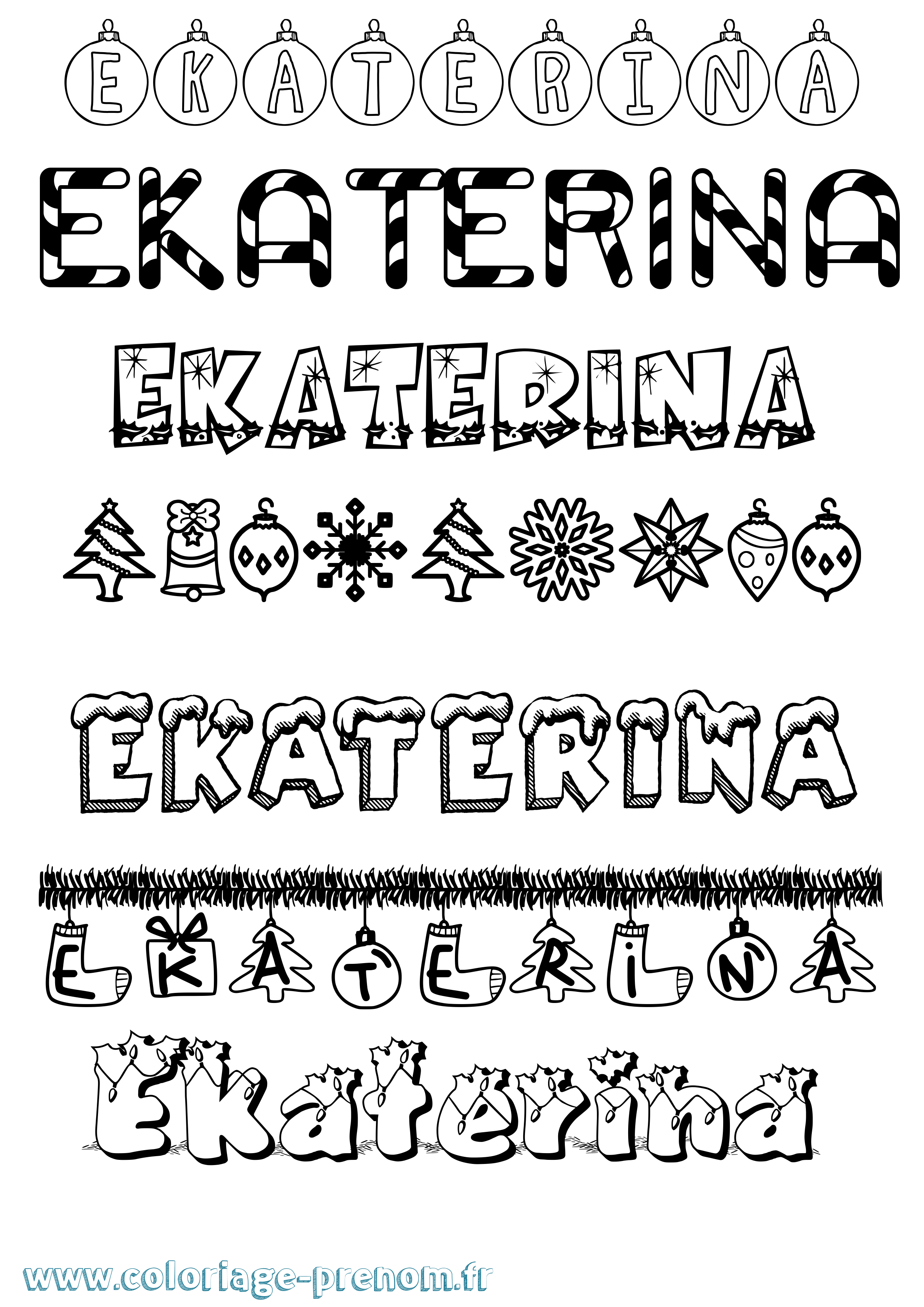 Coloriage Ekaterina Noël Coloriage prénom Ekaterina Noël