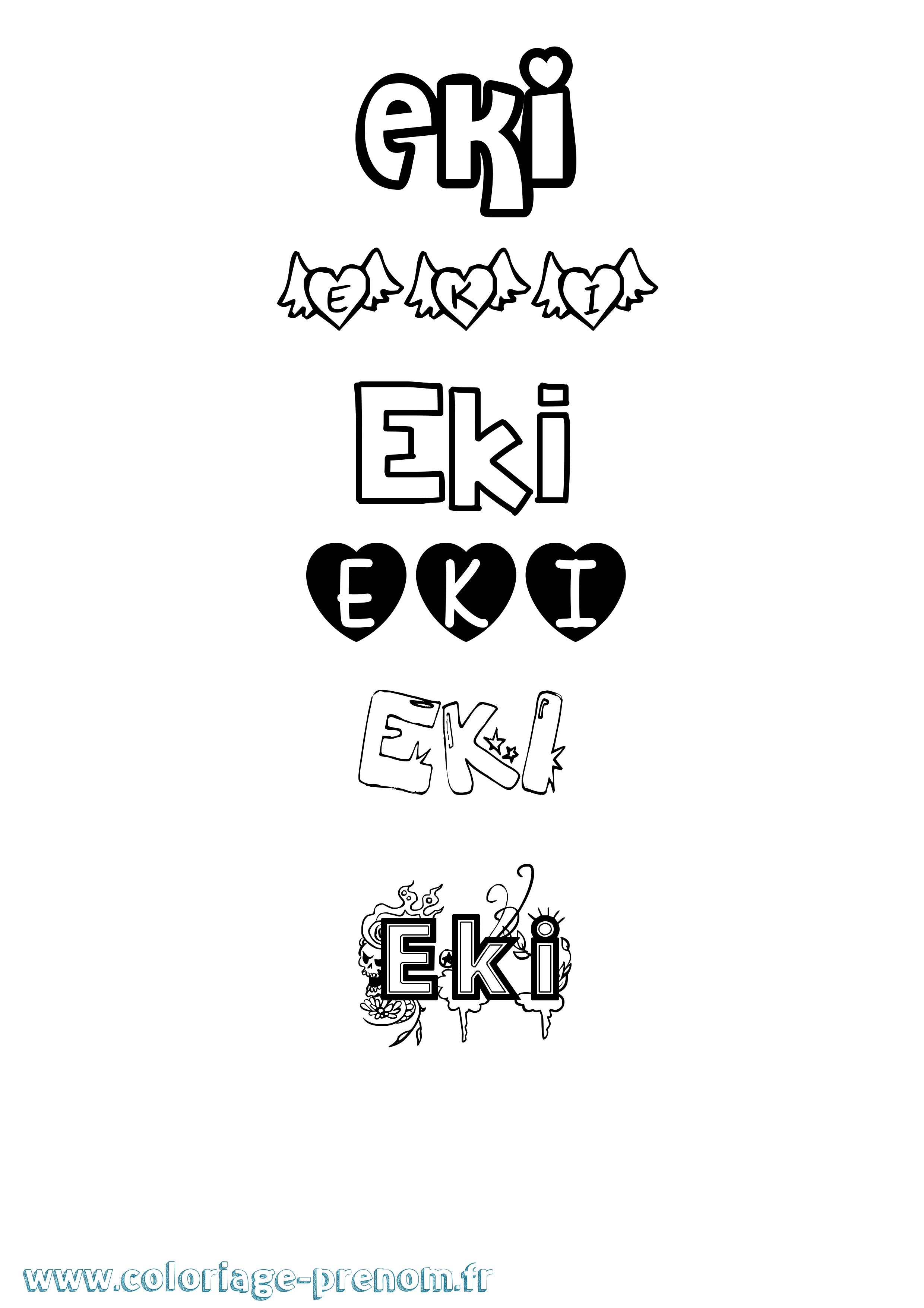 Coloriage Eki Girly Coloriage prénom Eki Girly