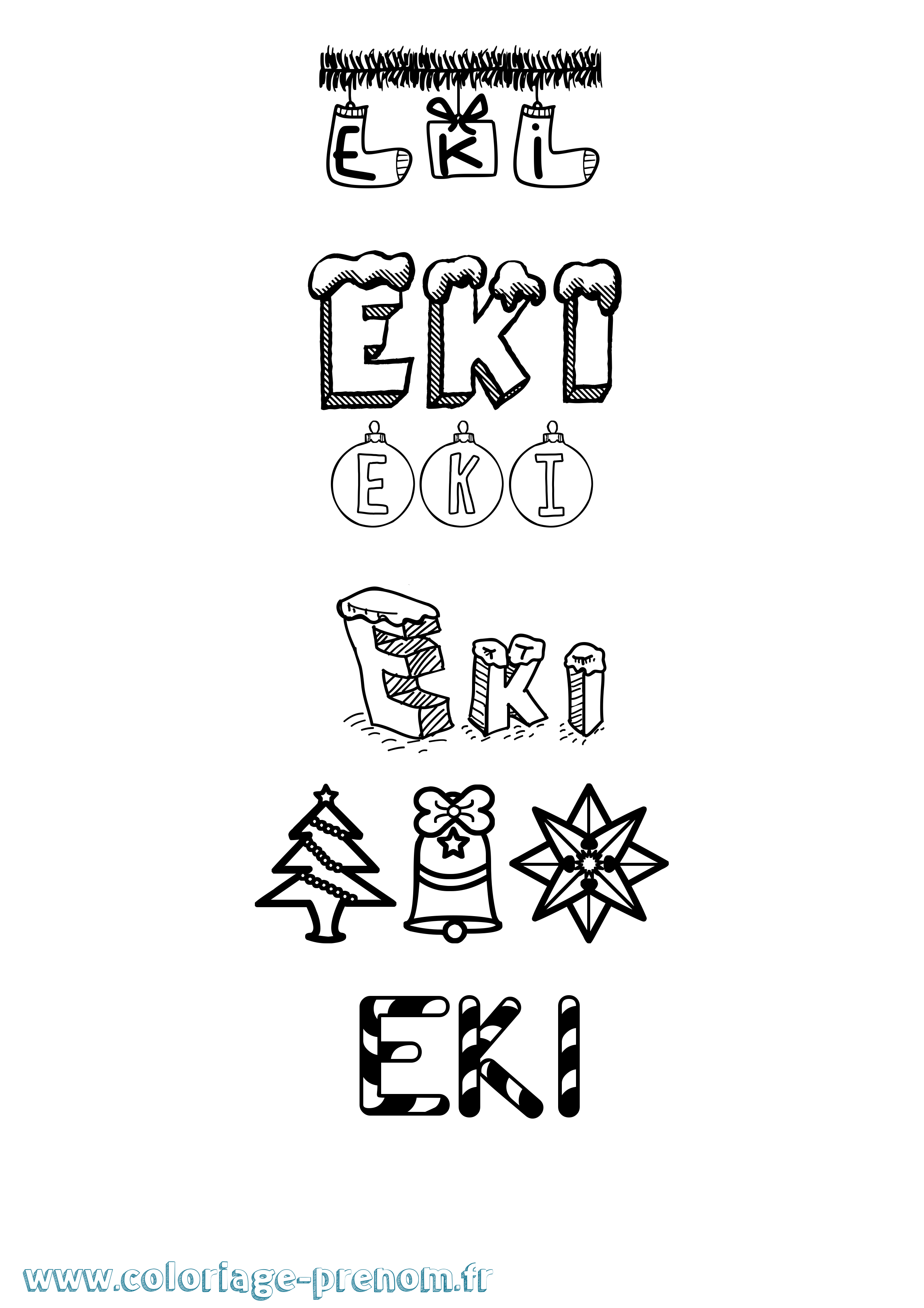 Coloriage Eki Noël Coloriage prénom Eki Noël