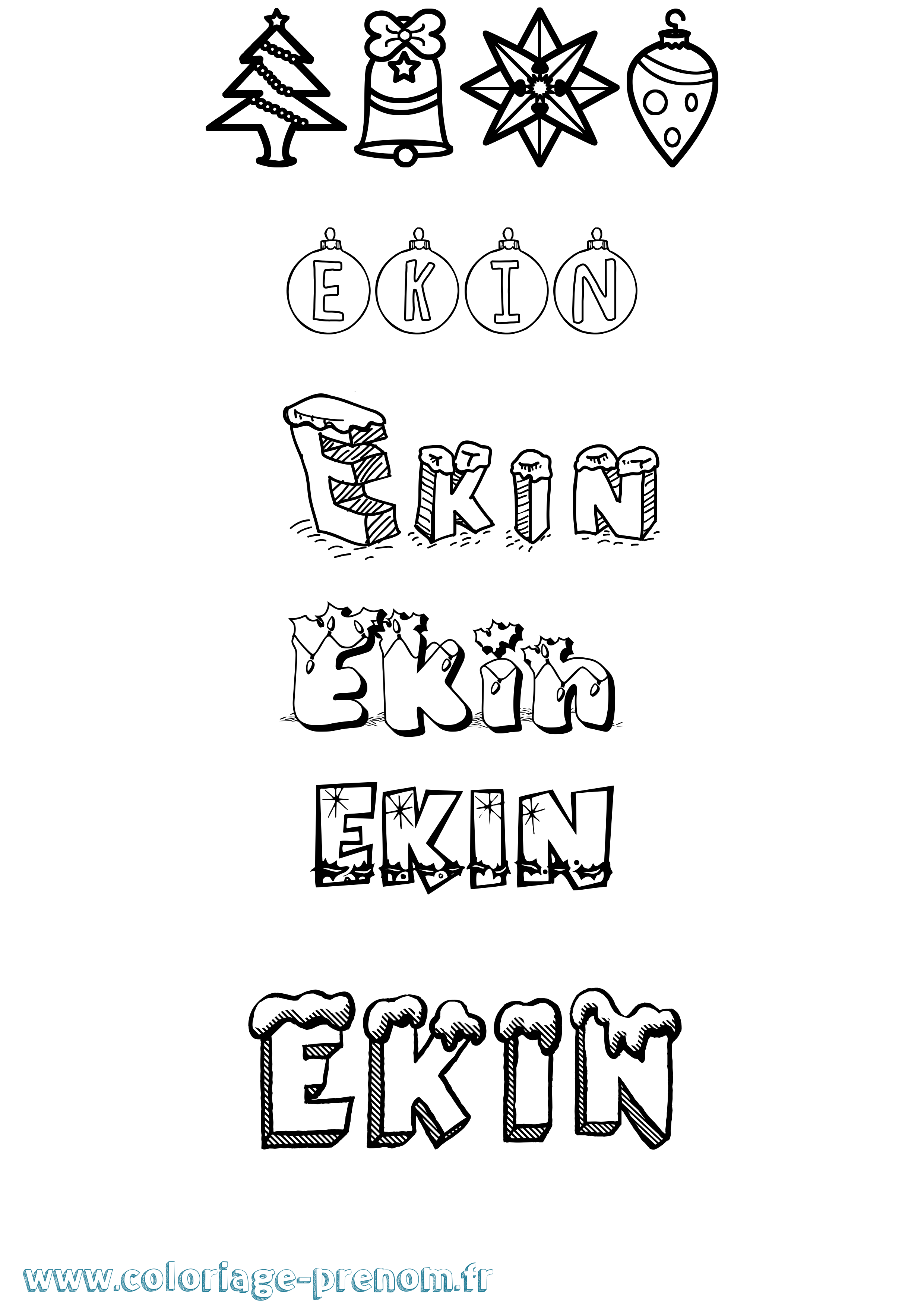 Coloriage Ekin Noël Coloriage prénom Ekin Noël