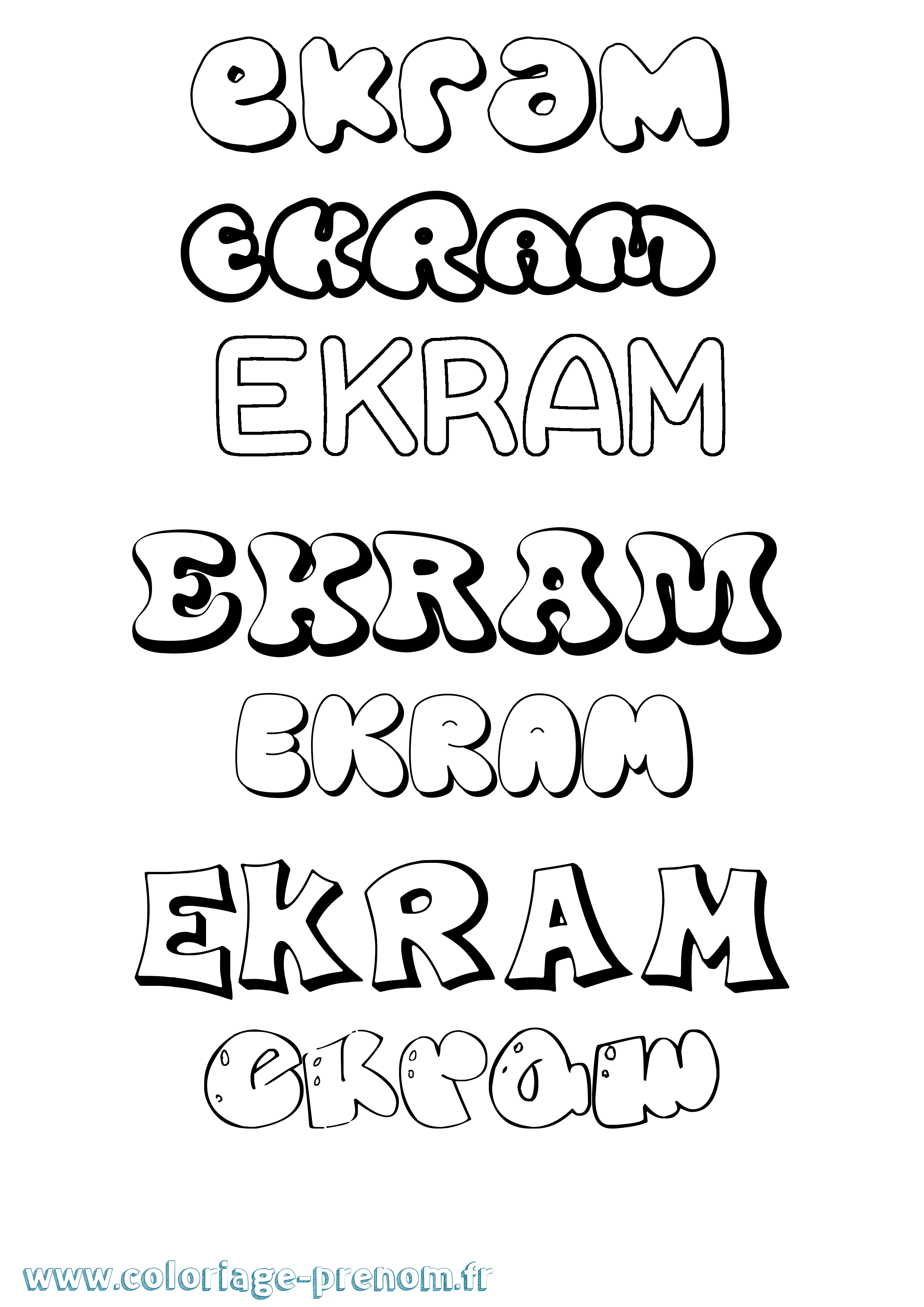 Coloriage Ekram Bubble Coloriage prénom Ekram Bubble