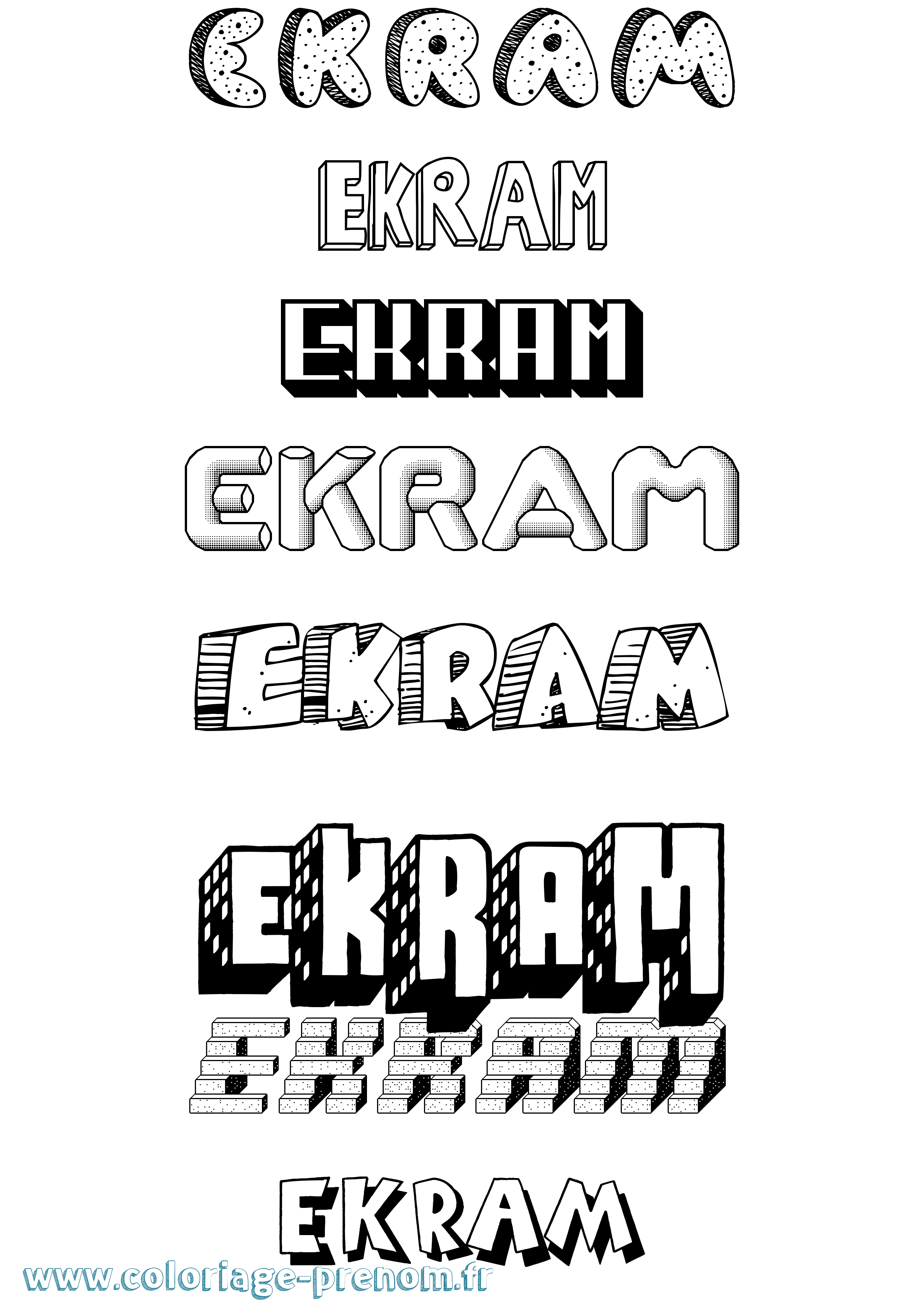 Coloriage Ekram Effet 3D Coloriage prénom Ekram Effet 3D