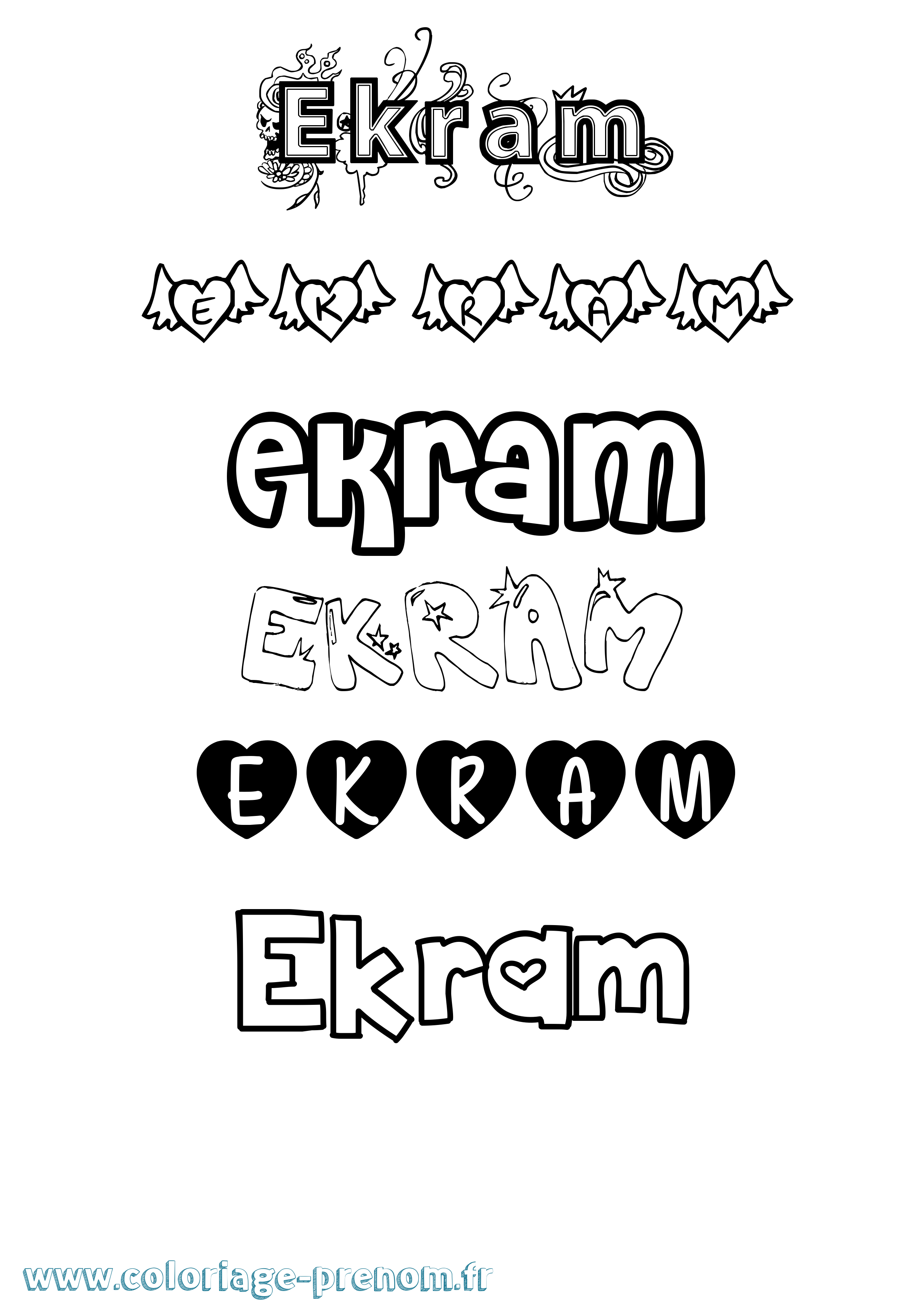 Coloriage Ekram Girly Coloriage prénom Ekram Girly