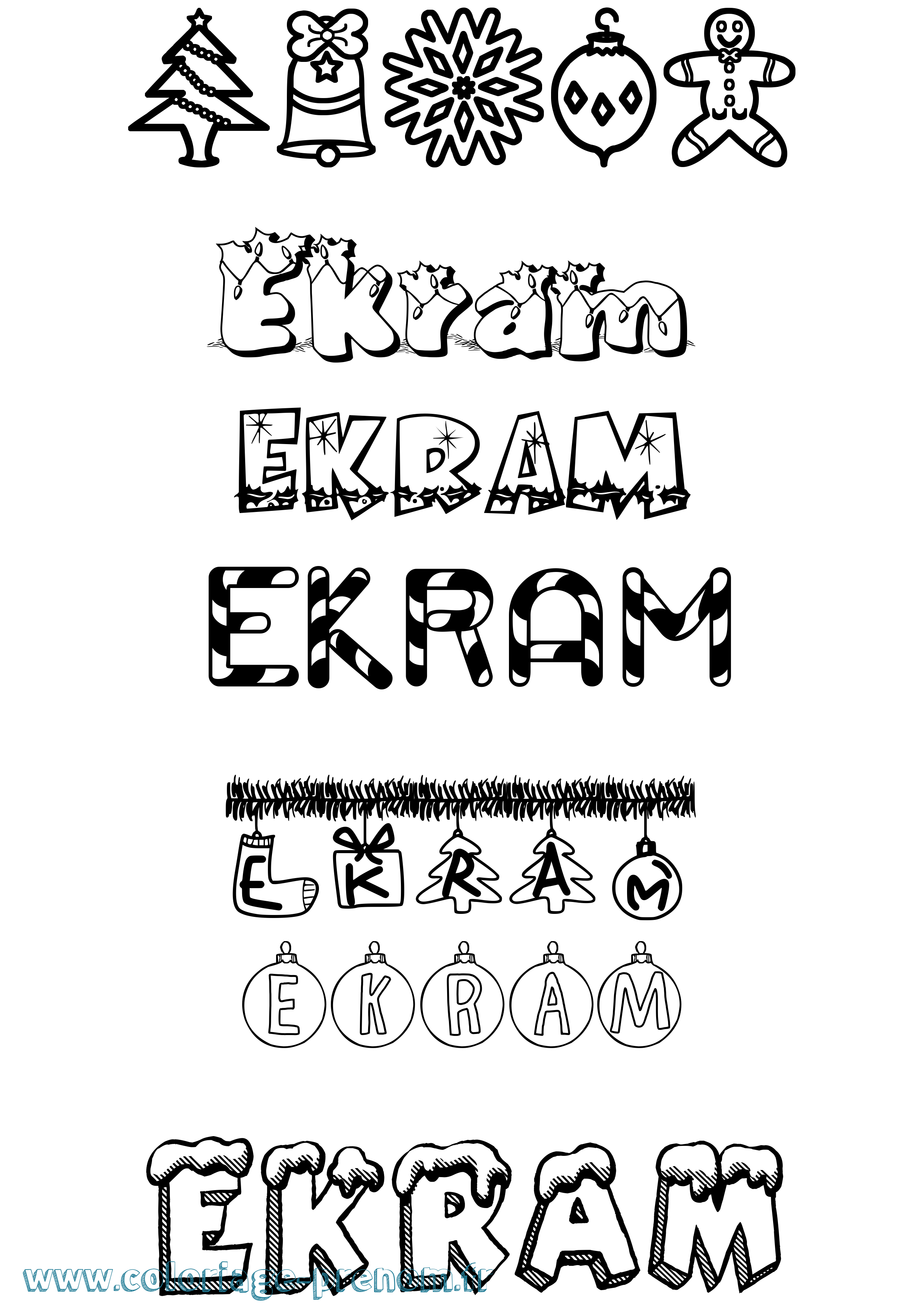 Coloriage Ekram Noël Coloriage prénom Ekram Noël
