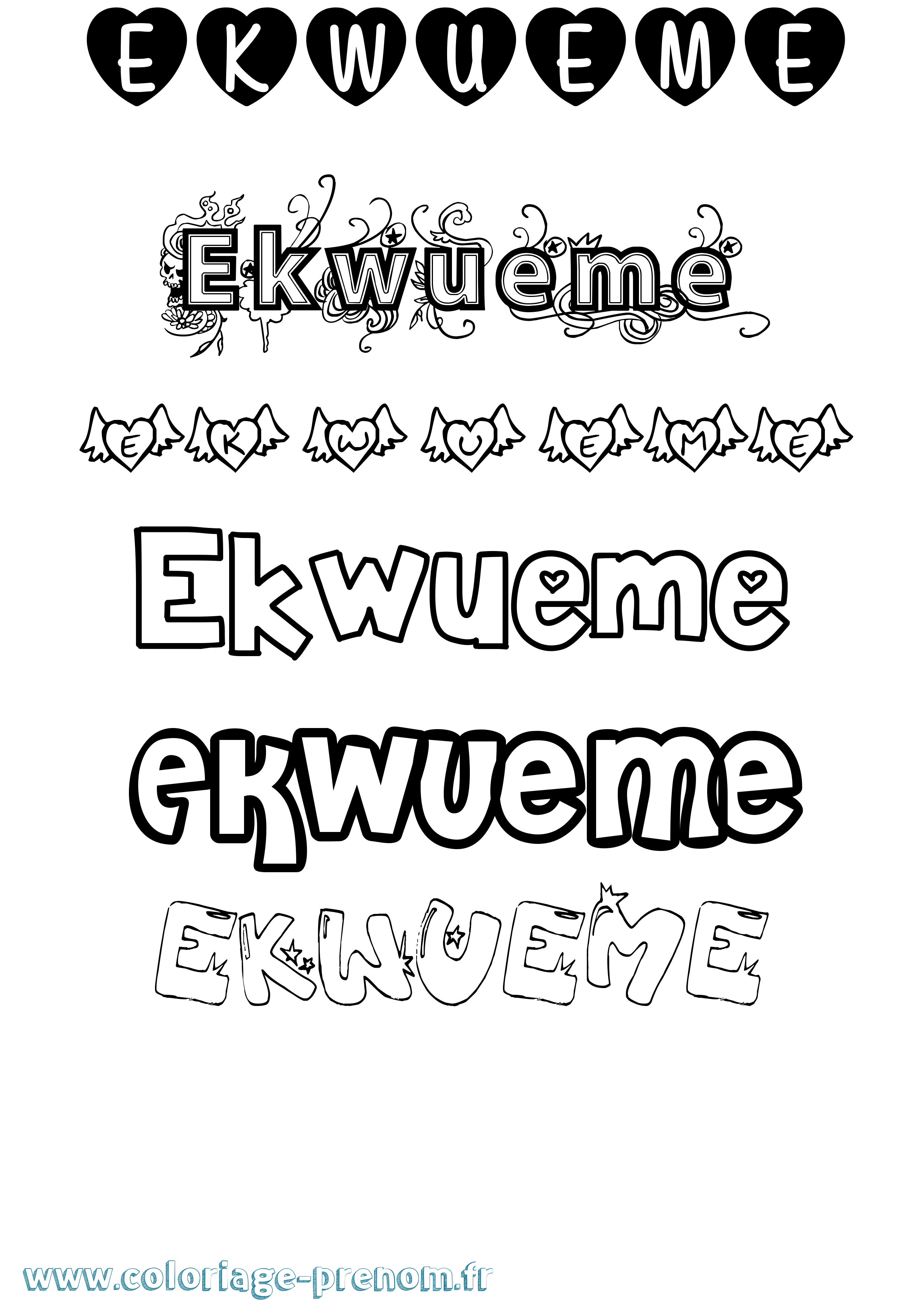 Coloriage Ekwueme Girly Coloriage prénom Ekwueme Girly