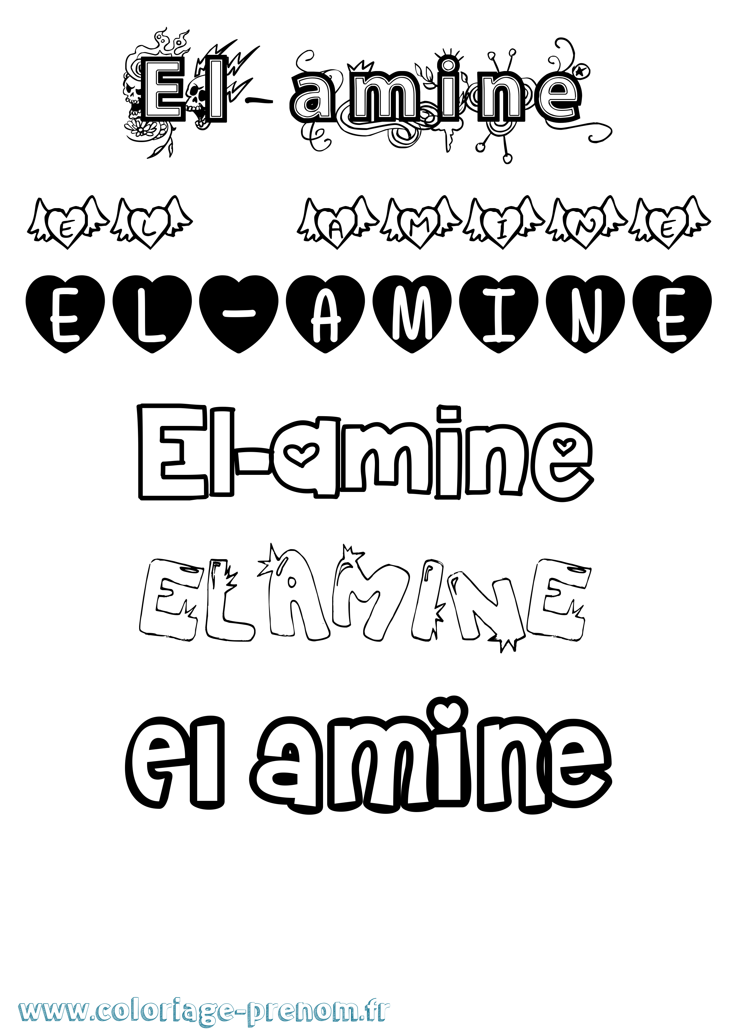 Coloriage El-Amine Girly Coloriage prénom El-Amine Girly
