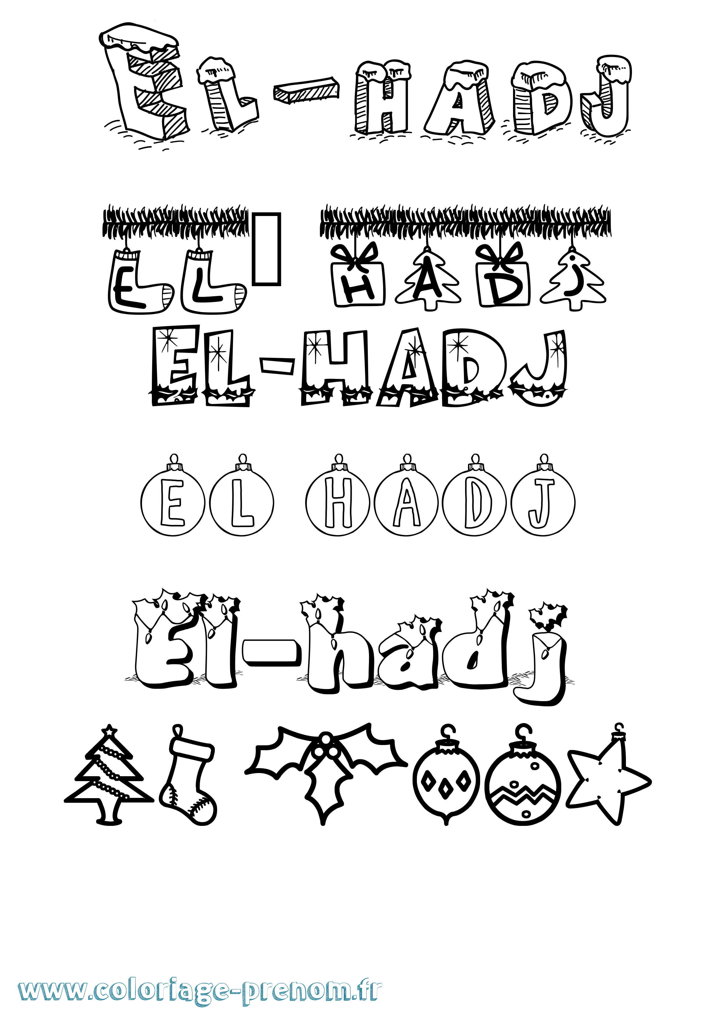 Coloriage El-Hadj Noël Coloriage prénom El-Hadj Noël