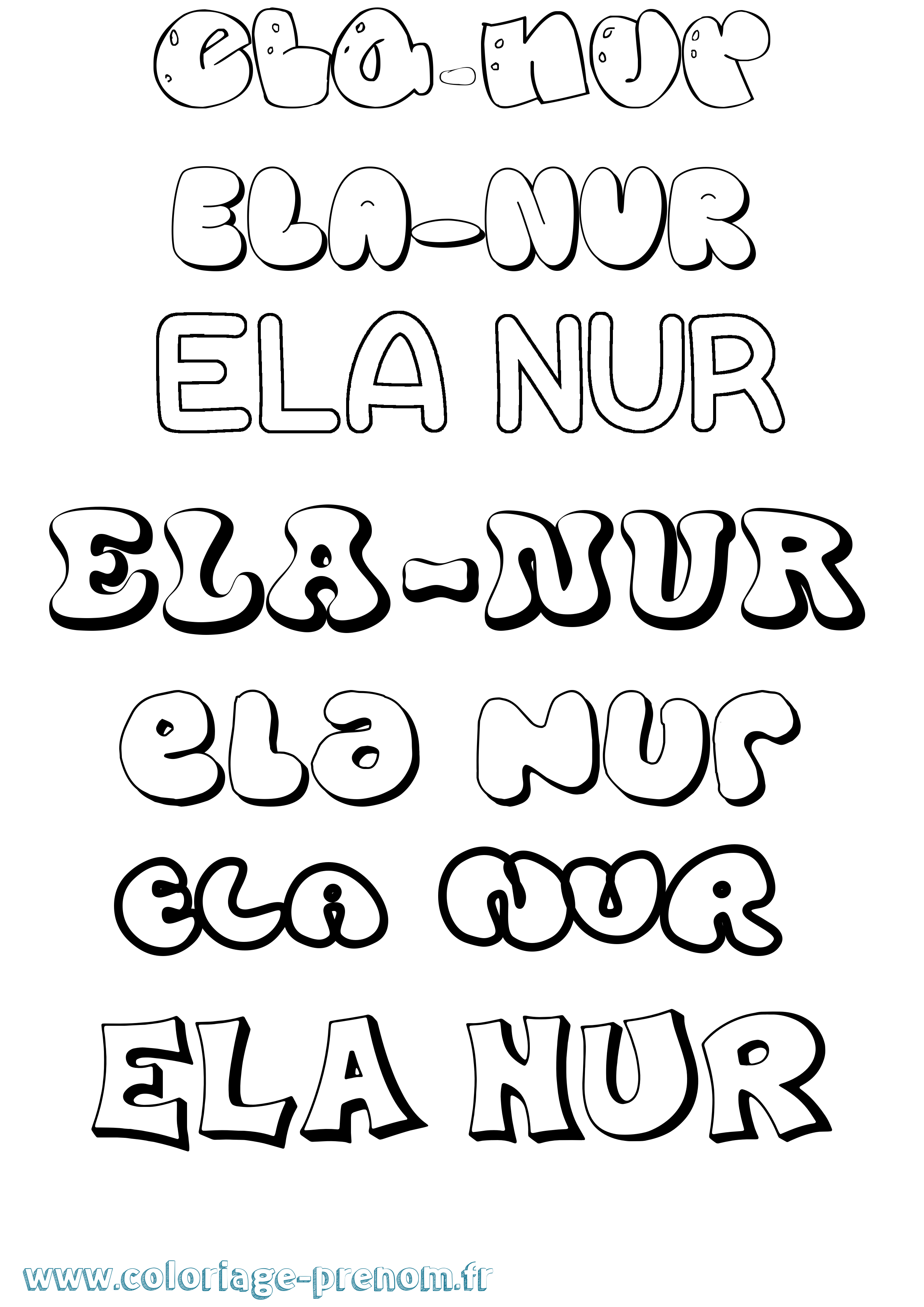 Coloriage Ela-Nur Bubble Coloriage prénom Ela-Nur Bubble