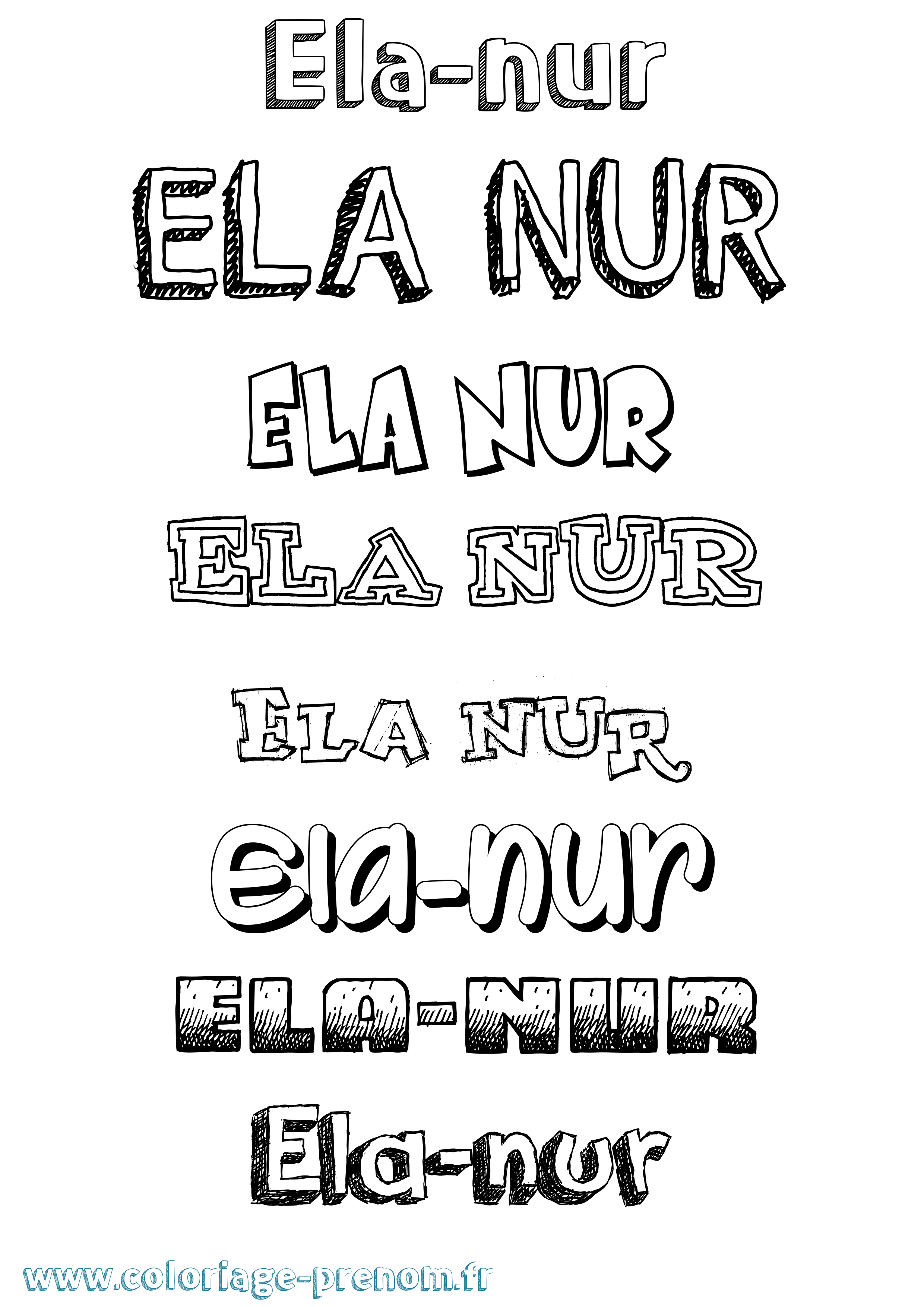 Coloriage Ela-Nur Dessiné Coloriage prénom Ela-Nur Dessiné