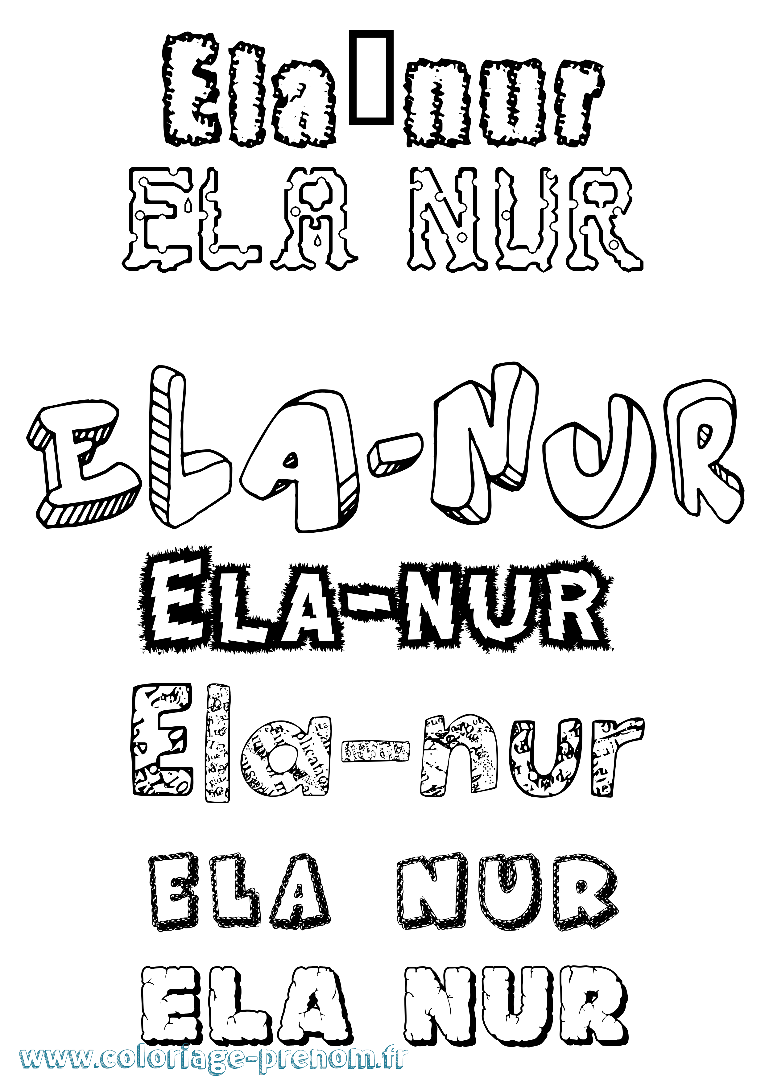 Coloriage Ela-Nur Destructuré Coloriage prénom Ela-Nur Destructuré