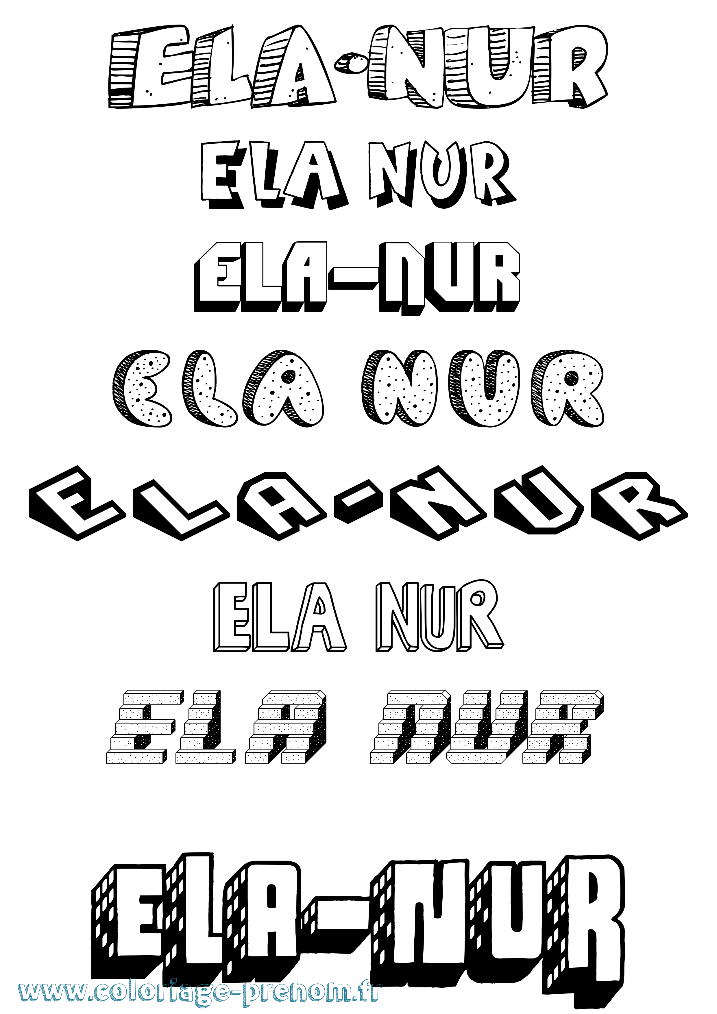 Coloriage Ela-Nur Effet 3D Coloriage prénom Ela-Nur Effet 3D