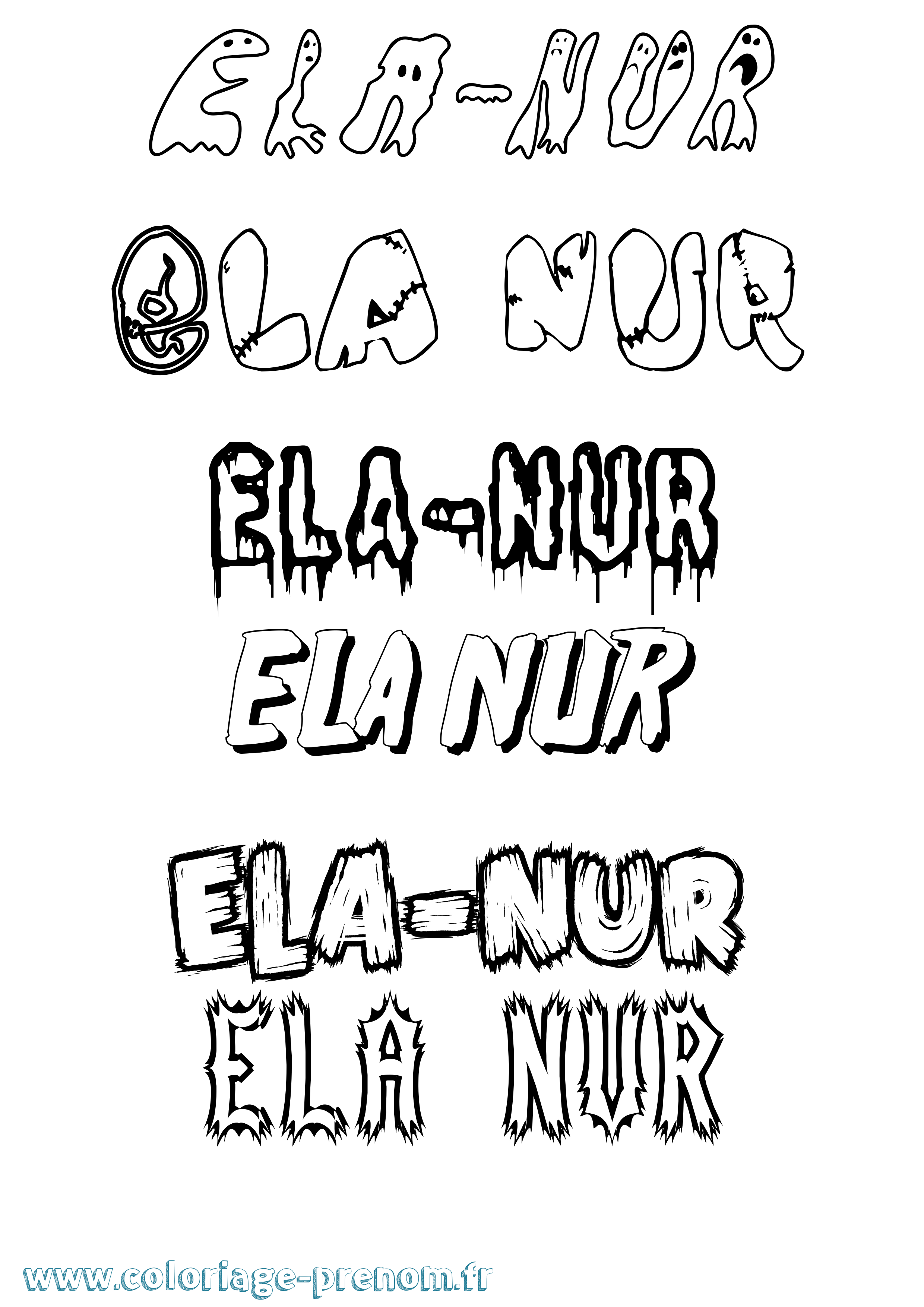 Coloriage Ela-Nur Frisson Coloriage prénom Ela-Nur Frisson