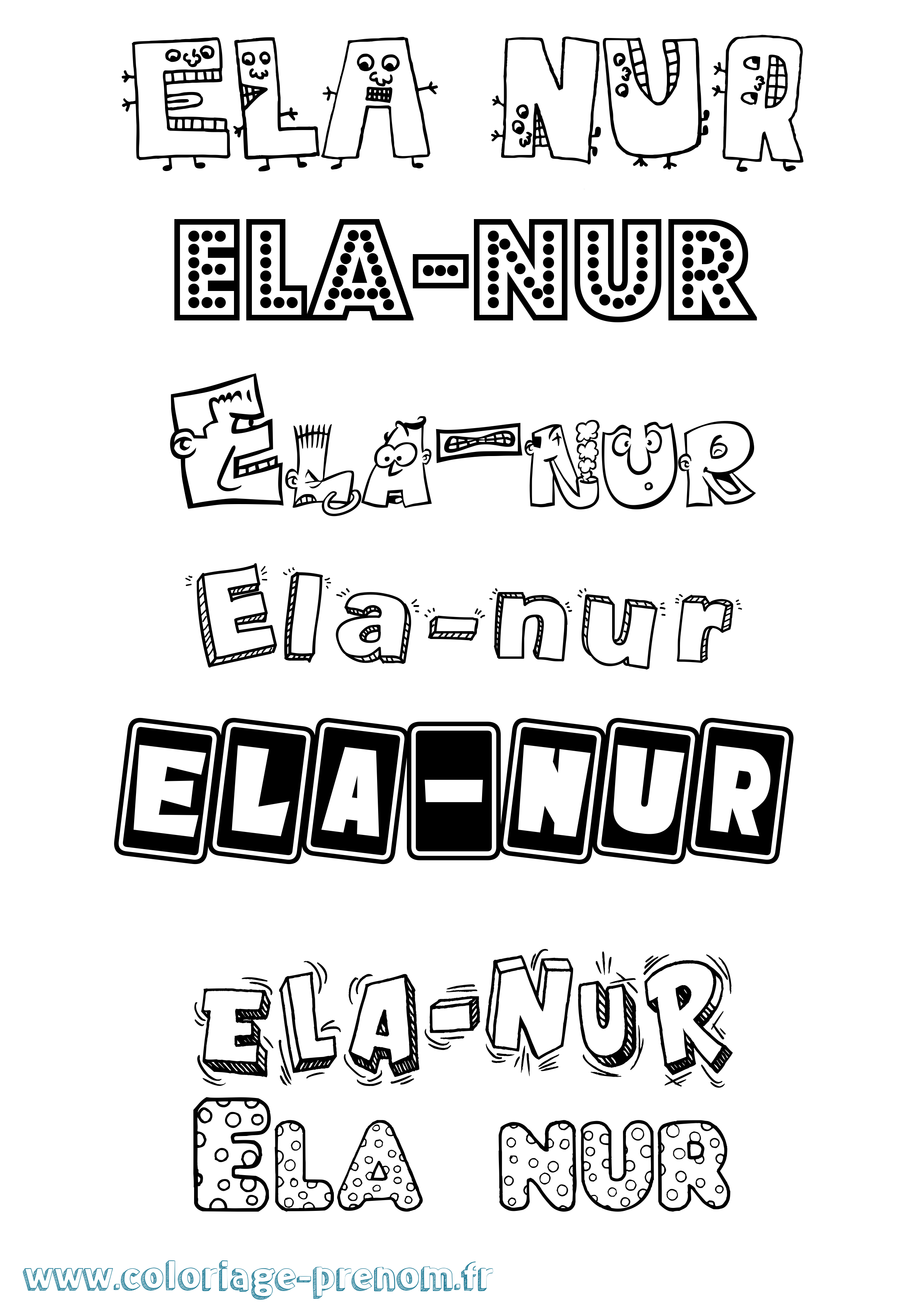 Coloriage Ela-Nur Fun Coloriage prénom Ela-Nur Fun