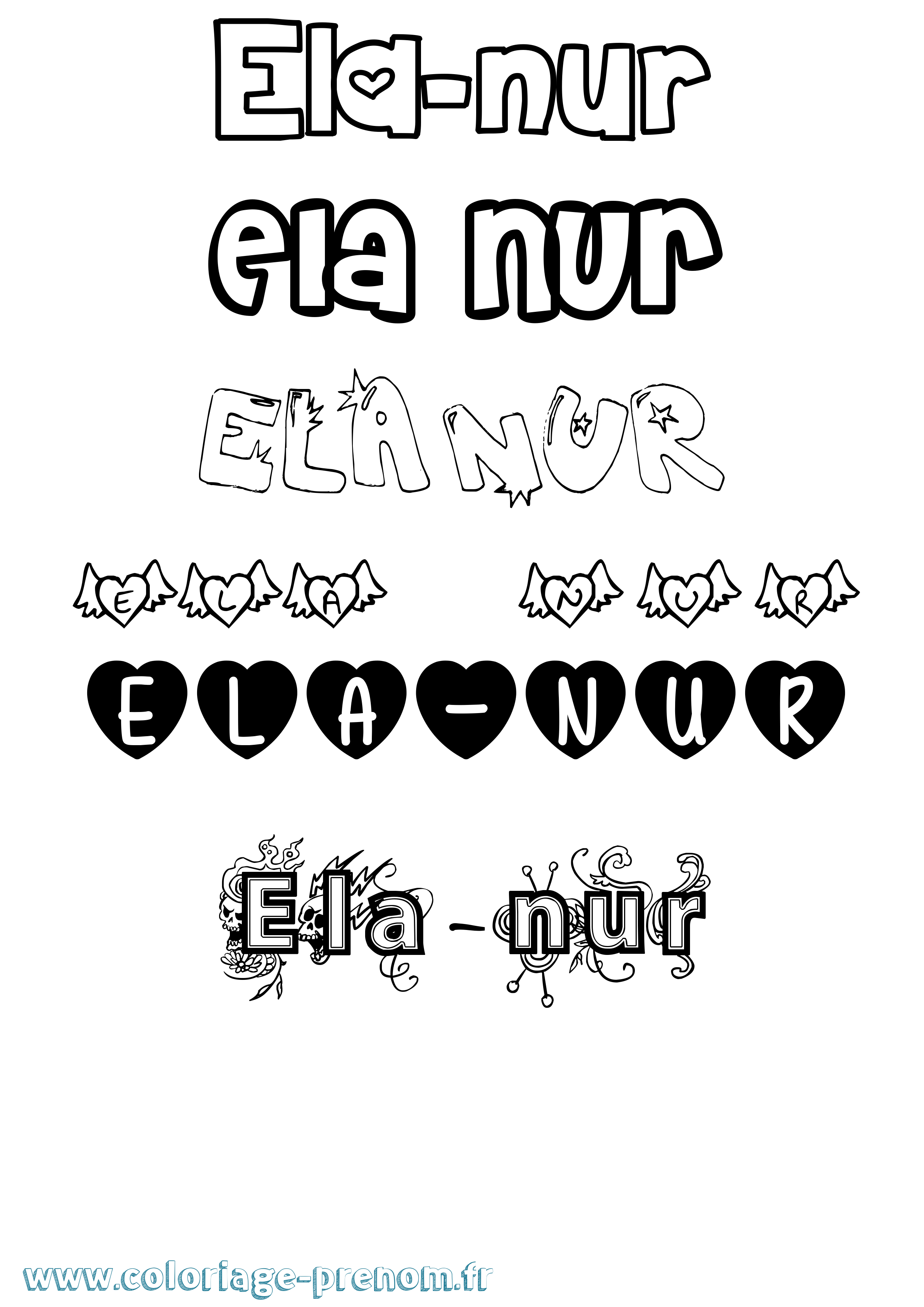 Coloriage Ela-Nur Girly Coloriage prénom Ela-Nur Girly