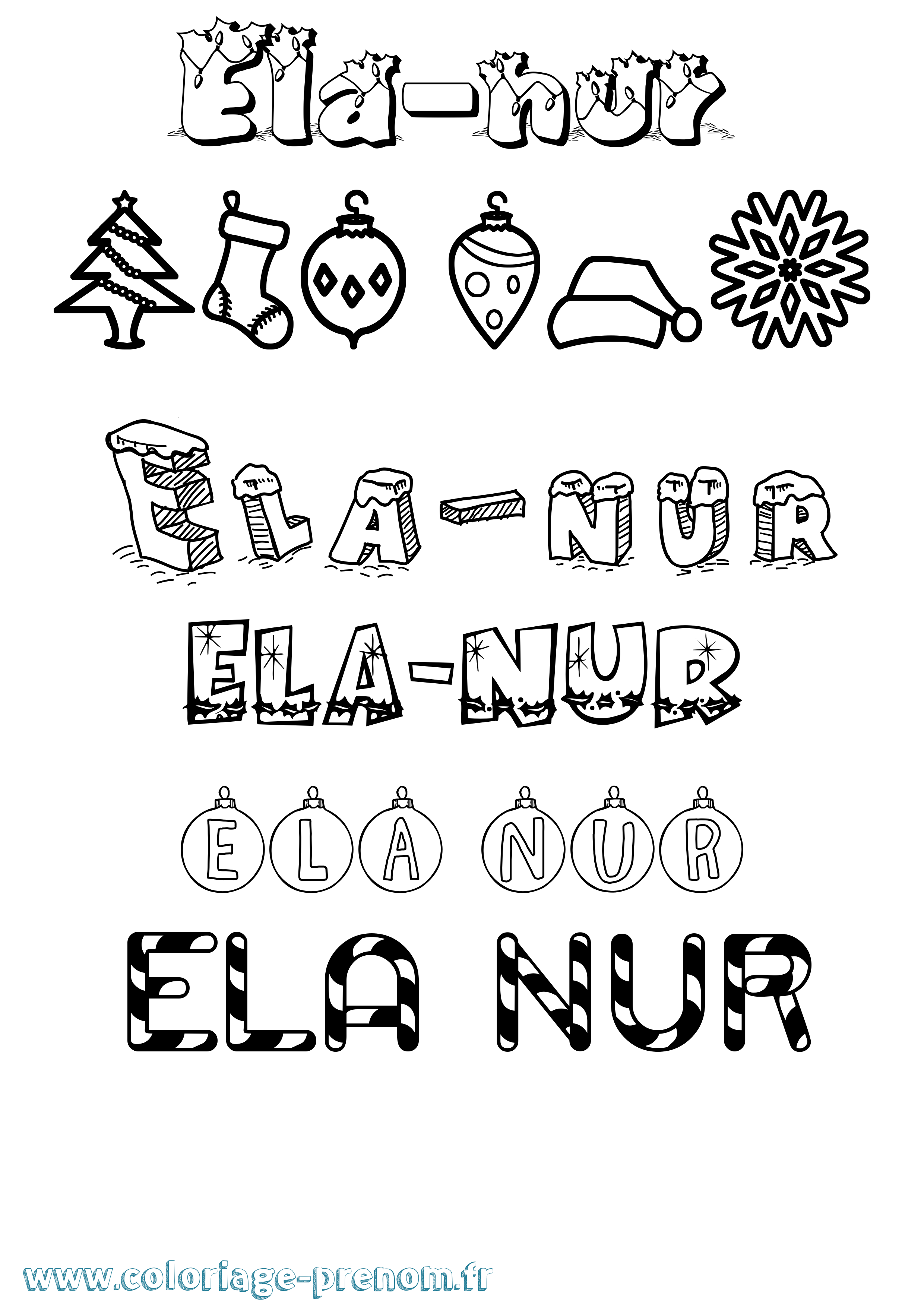 Coloriage Ela-Nur Noël Coloriage prénom Ela-Nur Noël
