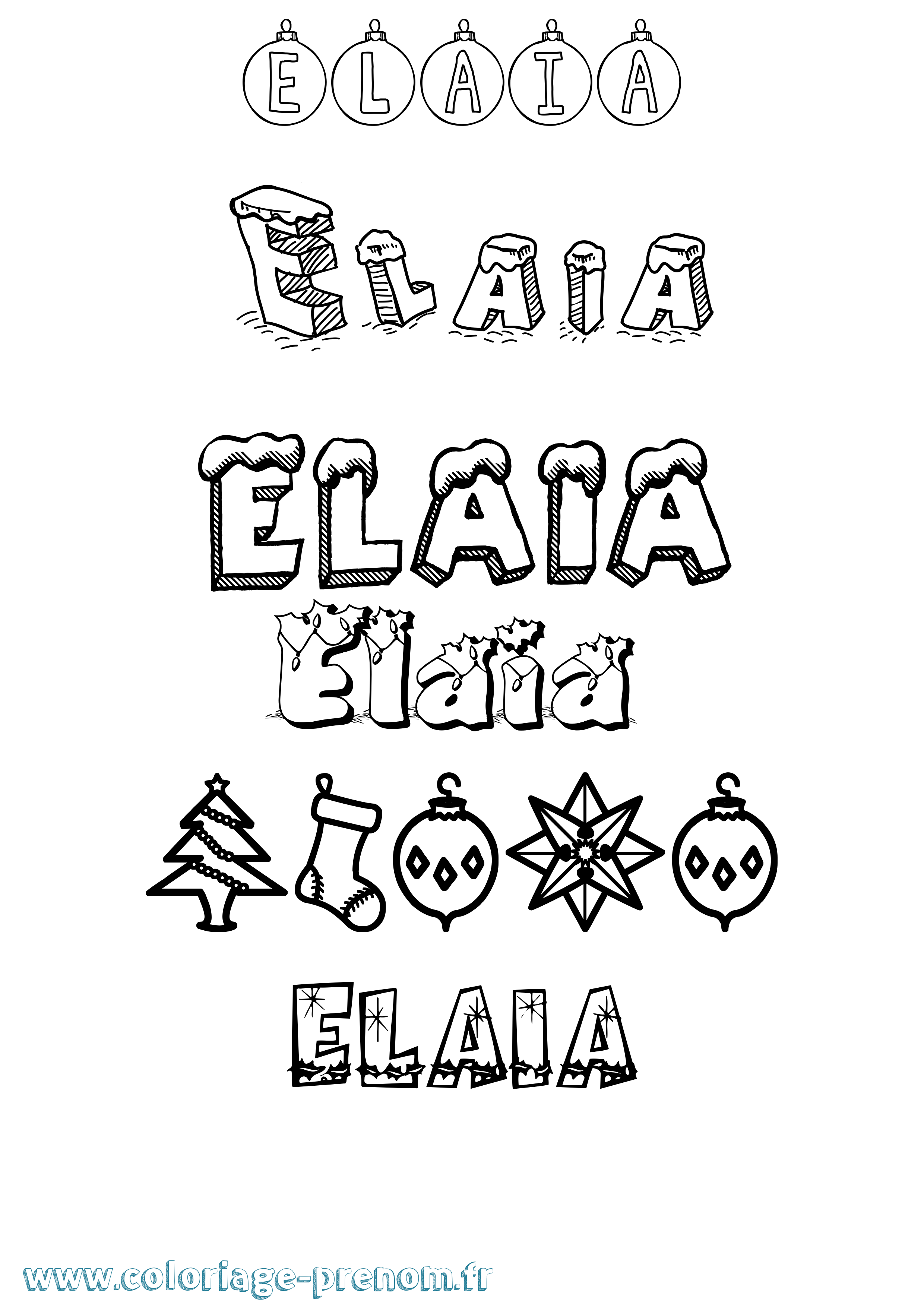 Coloriage Elaia Noël Coloriage prénom Elaia Noël