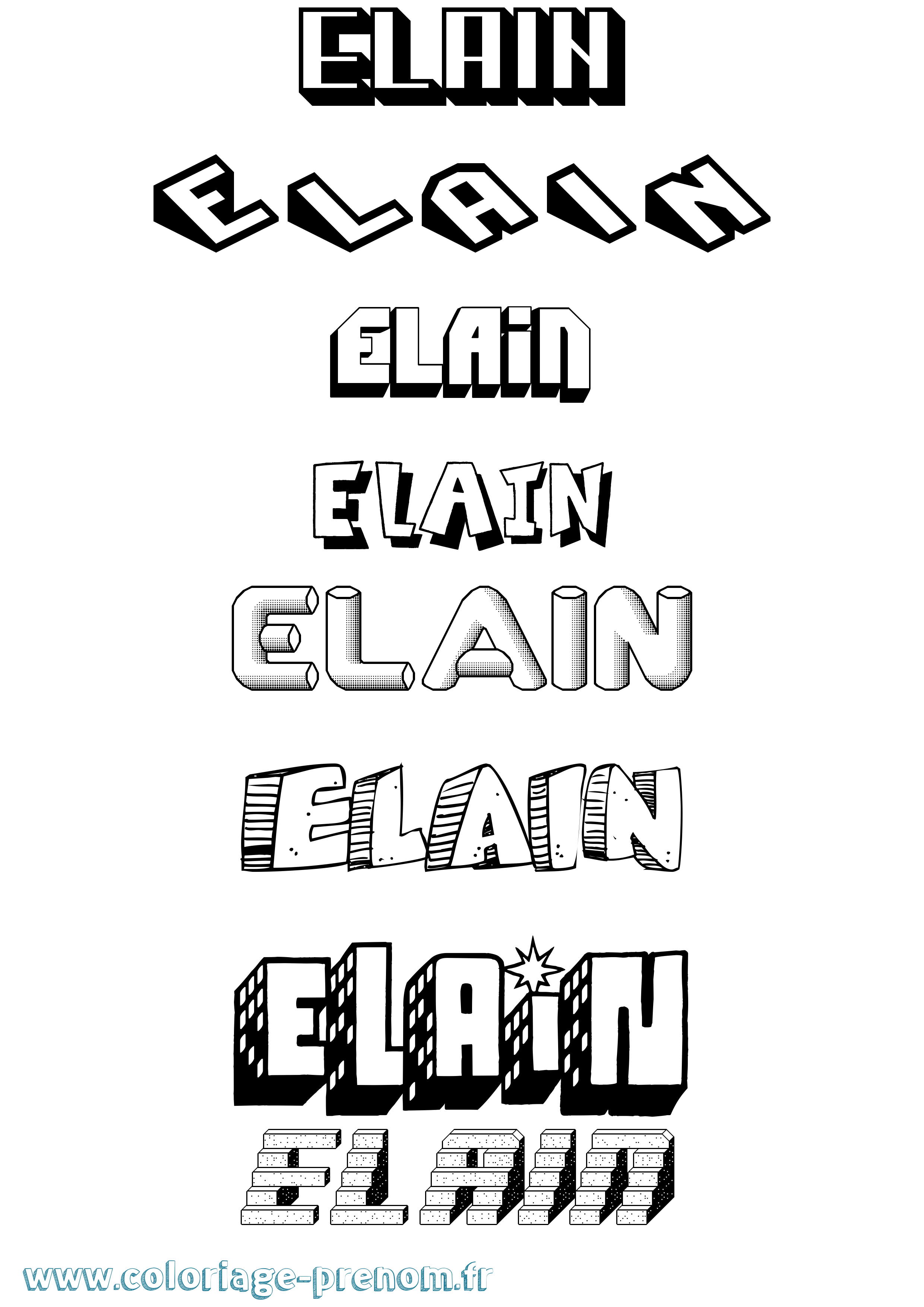 Coloriage Elain Effet 3D Coloriage prénom Elain Effet 3D