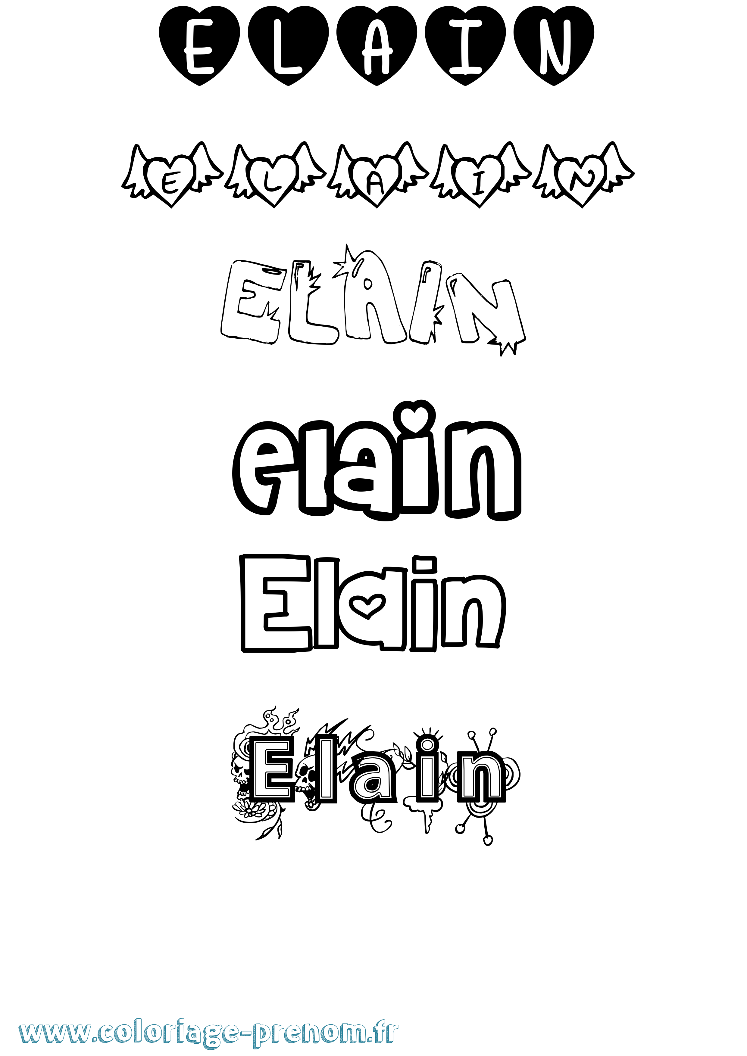 Coloriage Elain Girly Coloriage prénom Elain Girly
