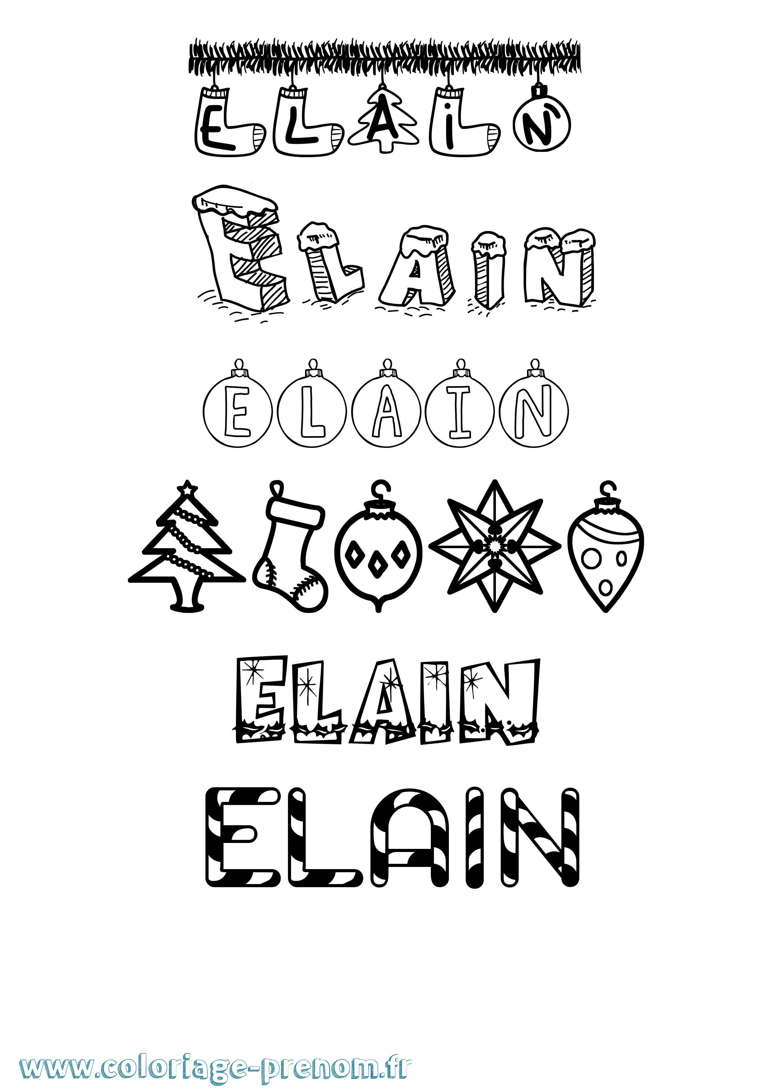 Coloriage Elain Noël Coloriage prénom Elain Noël