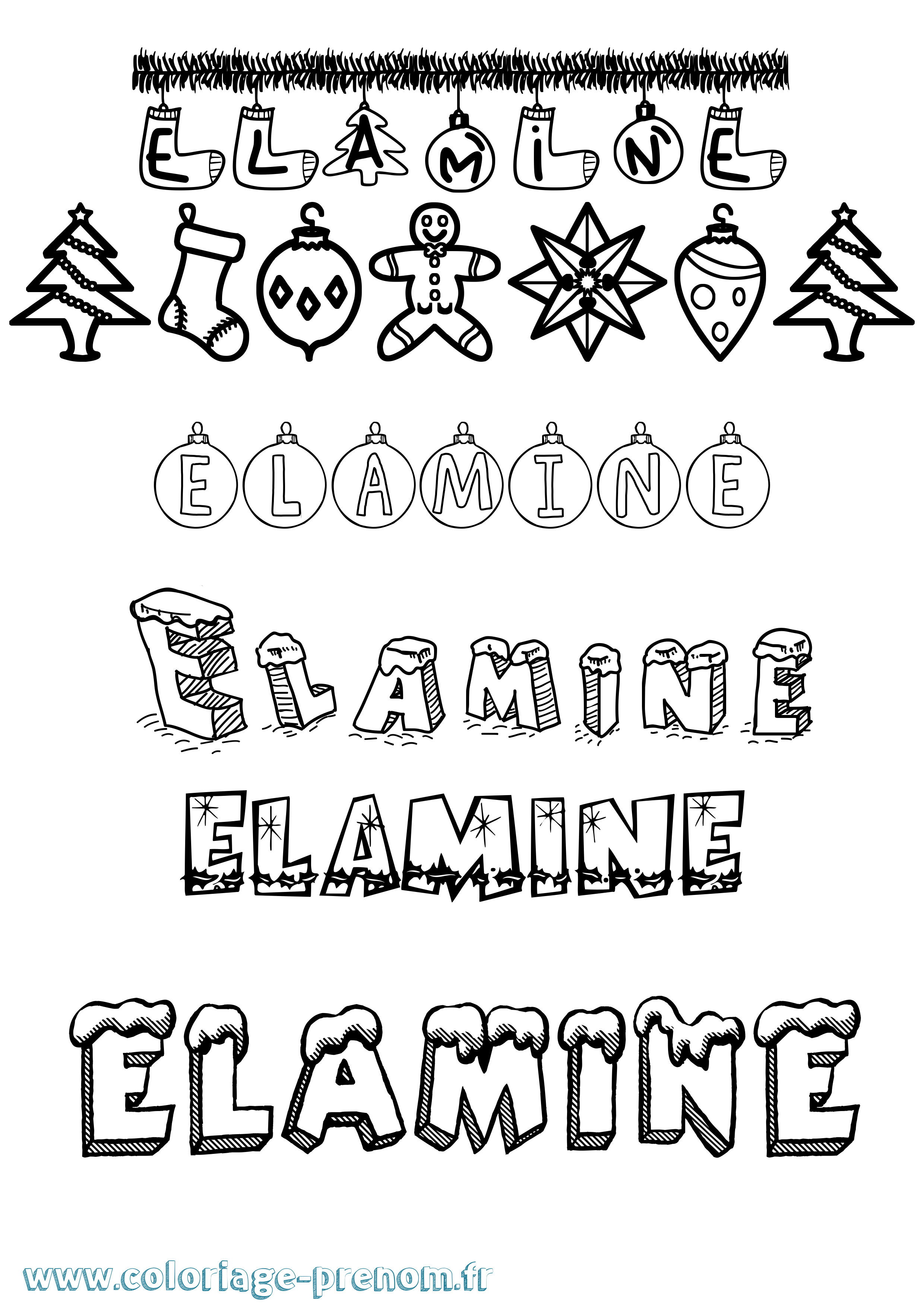 Coloriage Elamine Noël Coloriage prénom Elamine Noël