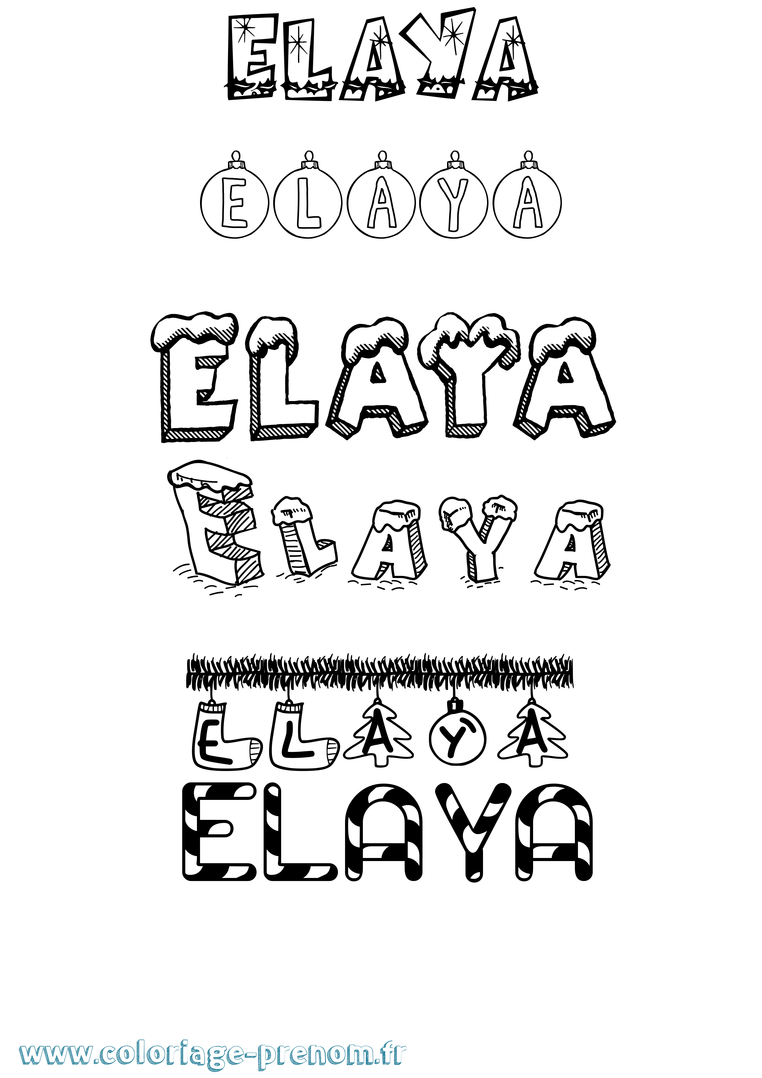 Coloriage Elaya Noël Coloriage prénom Elaya Noël