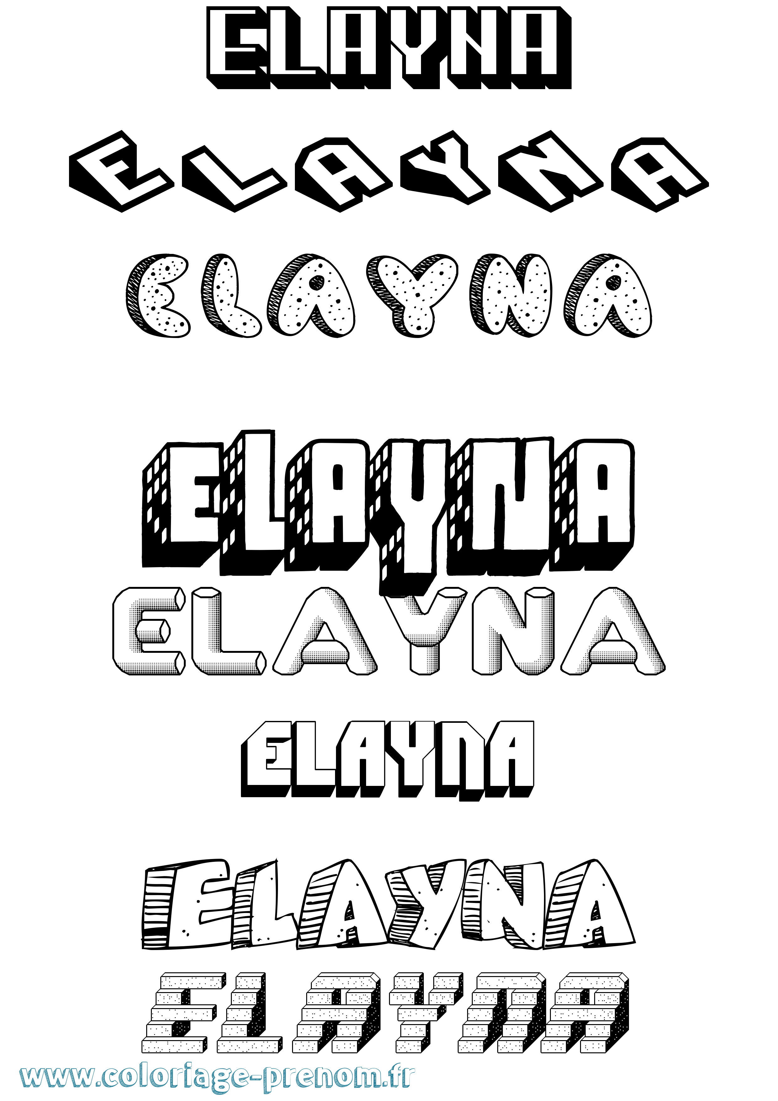 Coloriage Elayna Effet 3D Coloriage prénom Elayna Effet 3D