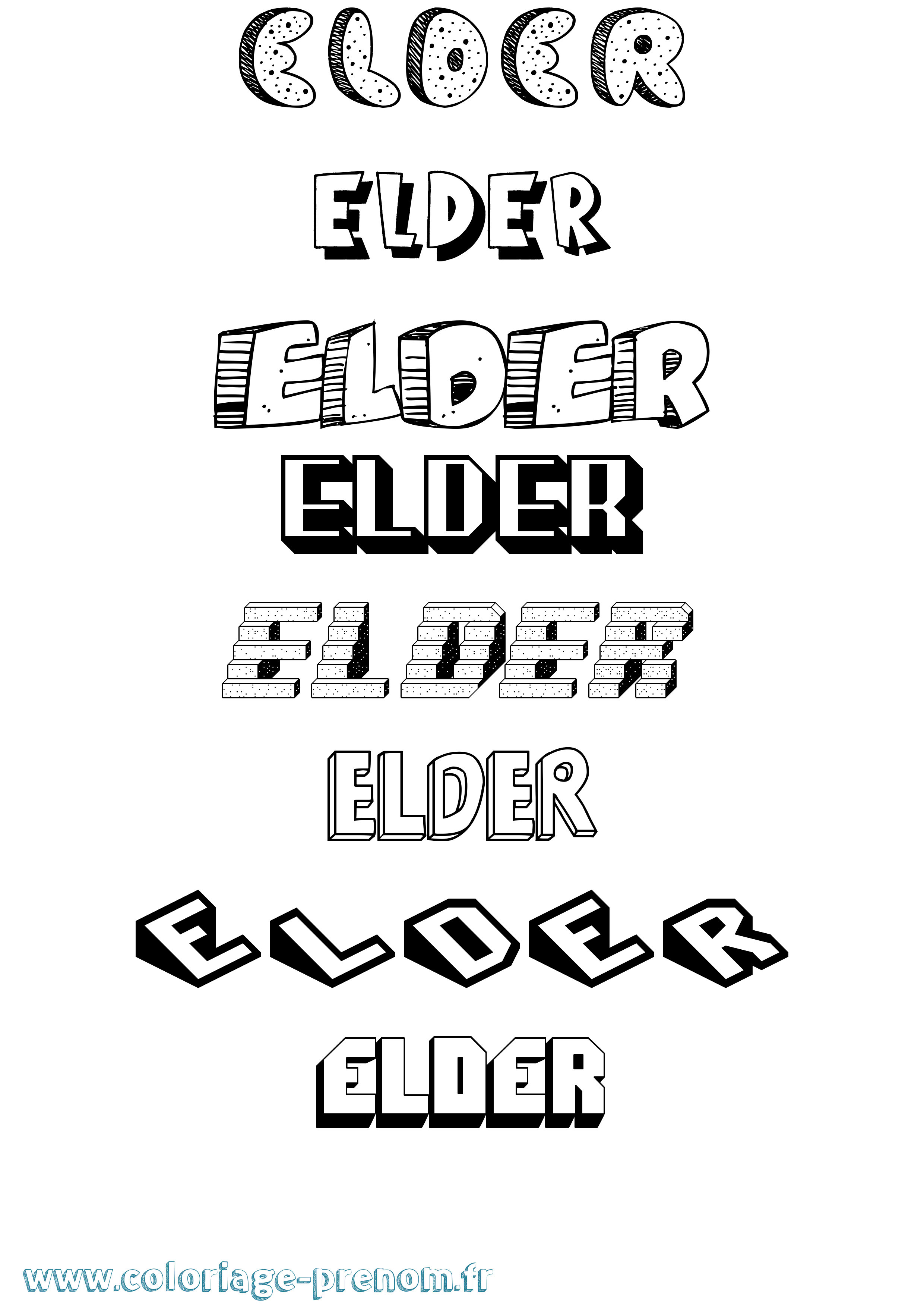 Coloriage Elder Effet 3D Coloriage prénom Elder Effet 3D