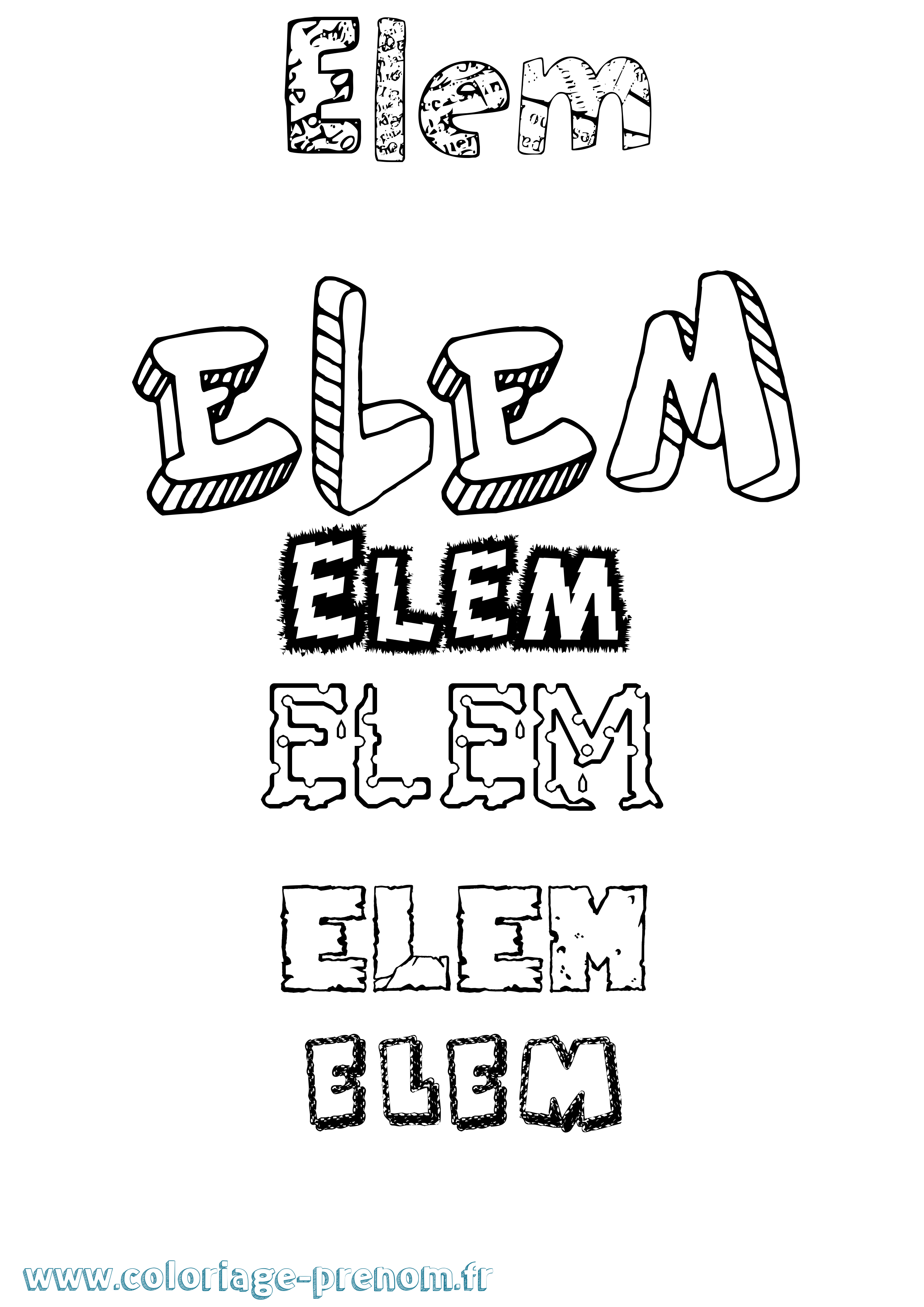 Coloriage Elem Destructuré Coloriage prénom Elem Destructuré