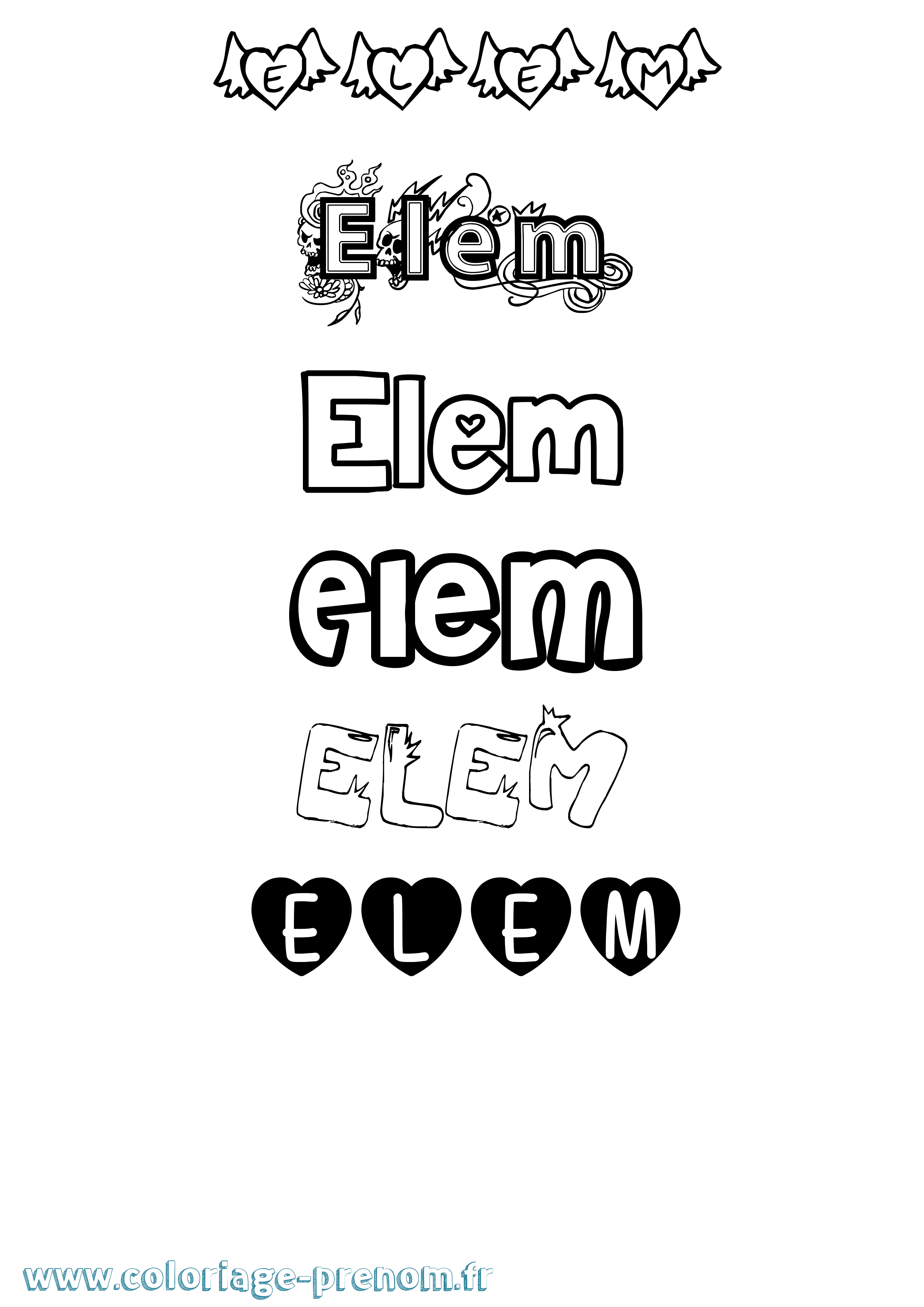 Coloriage Elem Girly Coloriage prénom Elem Girly