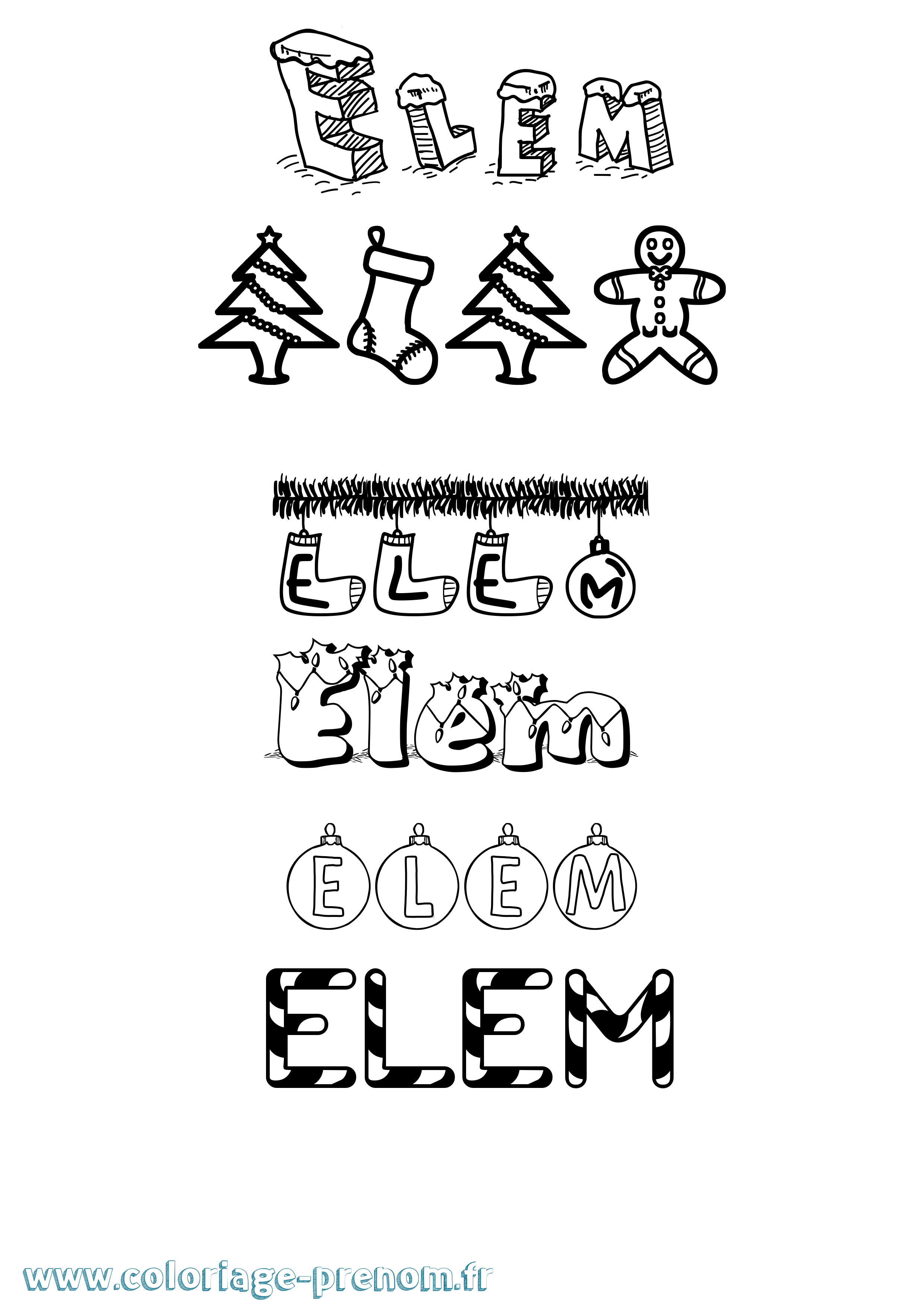 Coloriage Elem Noël Coloriage prénom Elem Noël