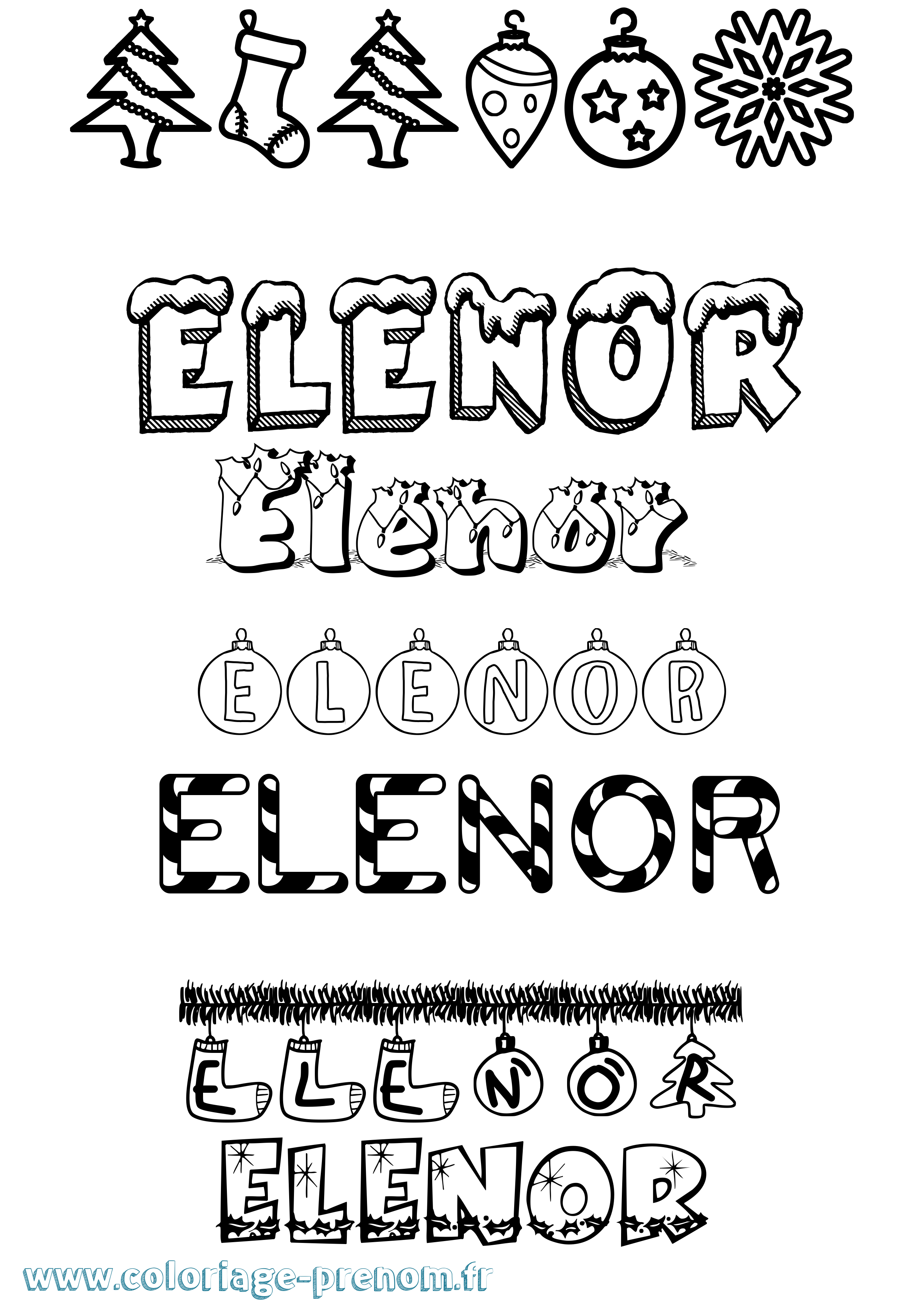 Coloriage Elenor Noël Coloriage prénom Elenor Noël