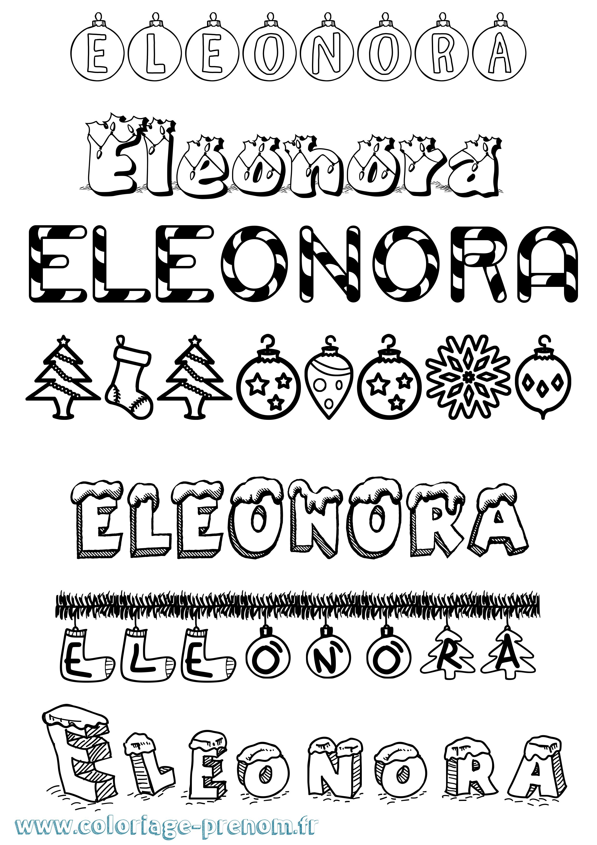 Coloriage Eleonora Noël Coloriage prénom Eleonora Noël